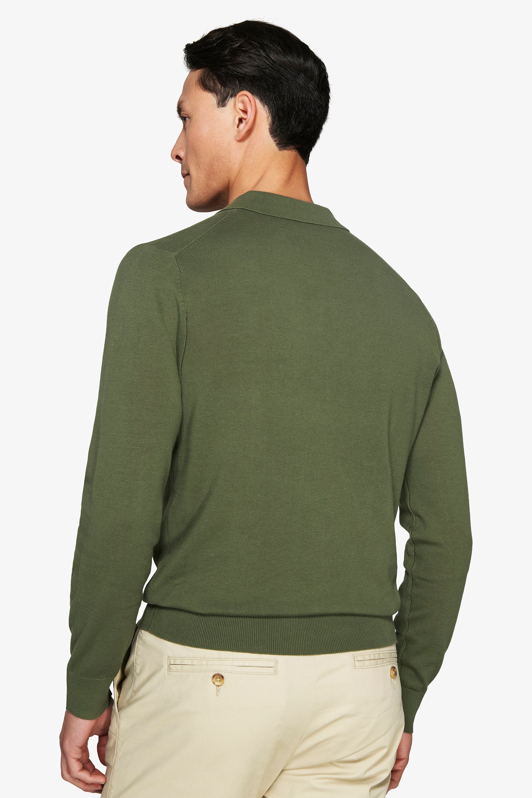 Green open collar knit polo