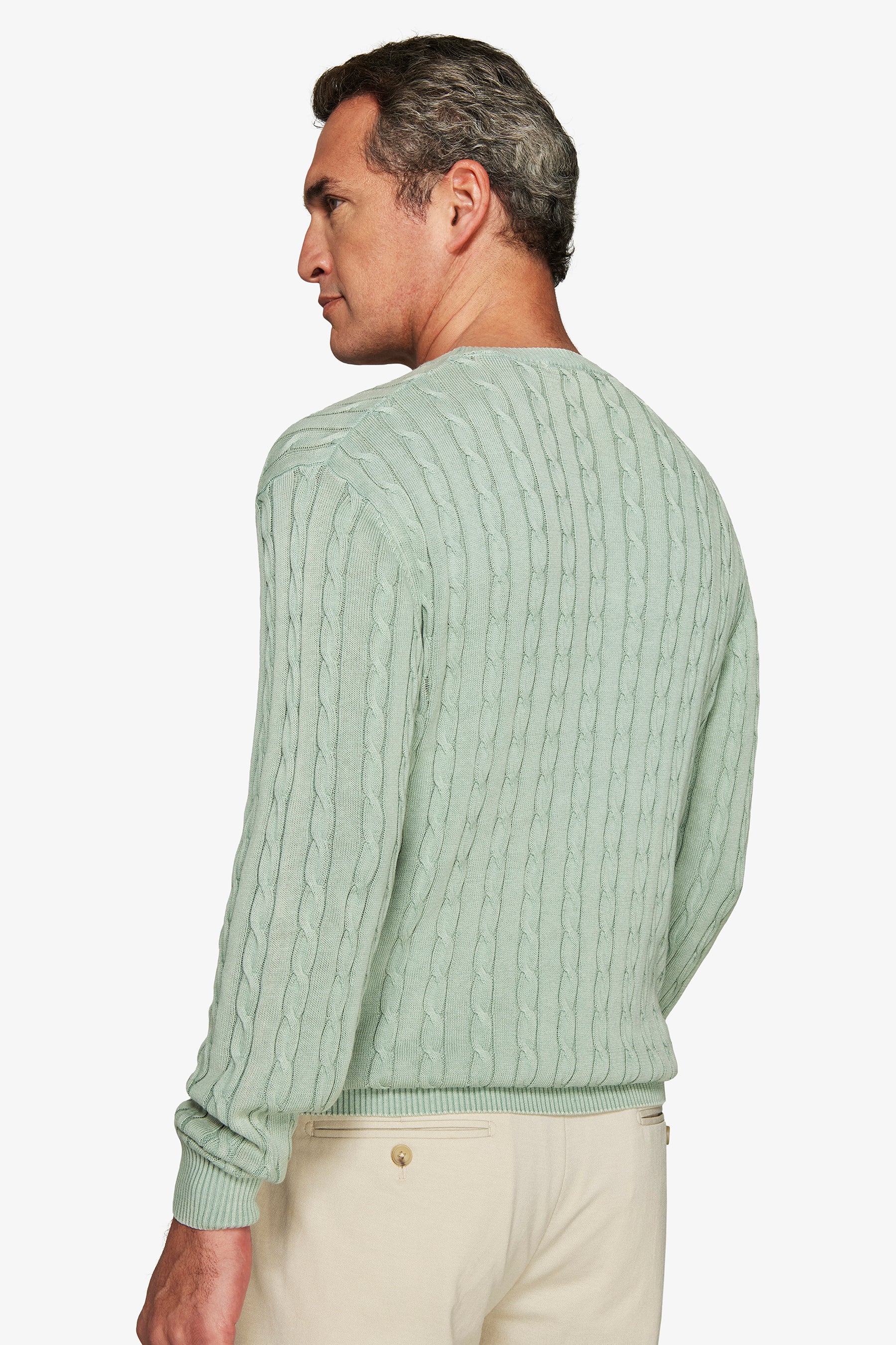 Maglia girocollo treccia costa piatta salvia-Dan John