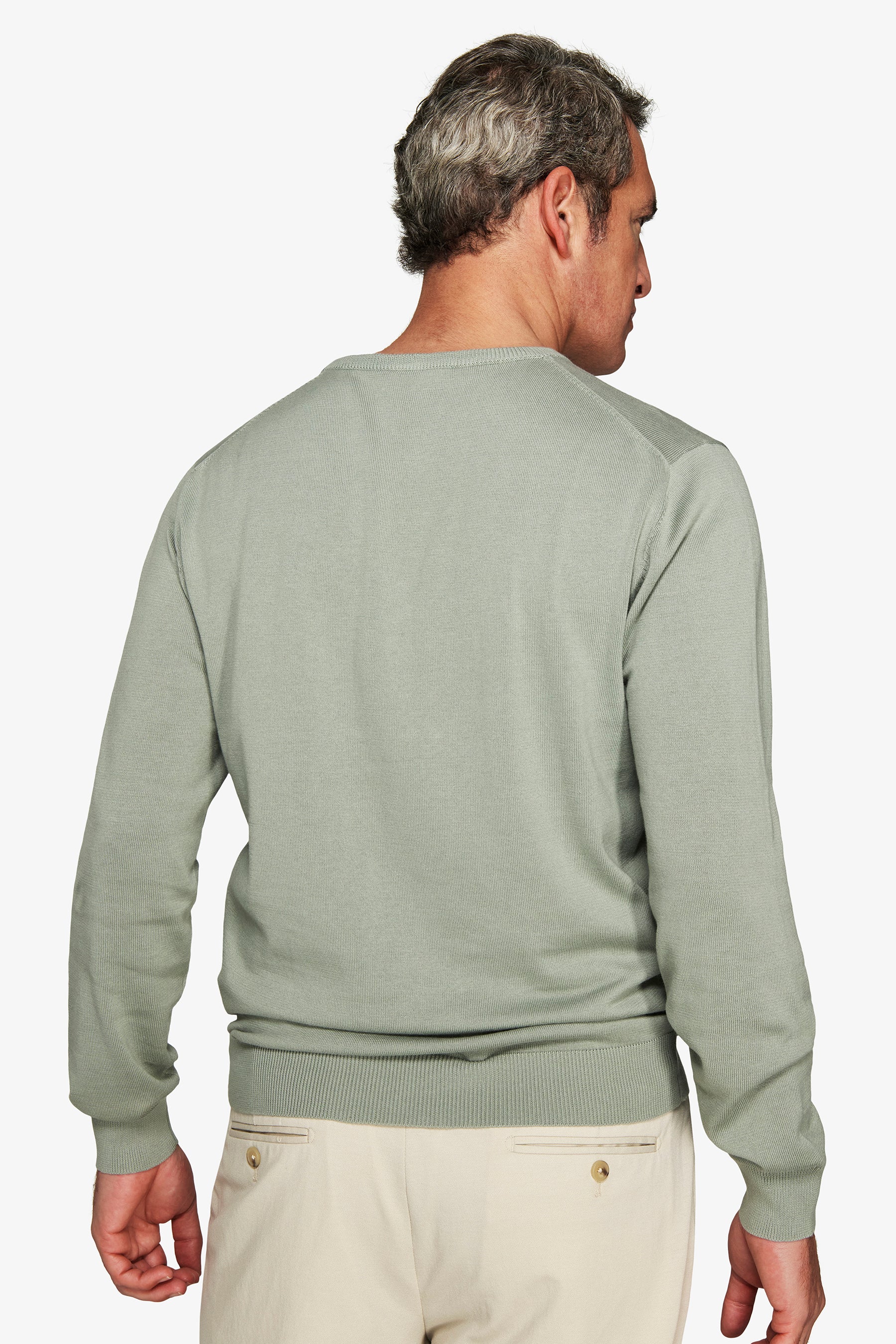 Jersey de cuello redondo básico en algodón verde claro