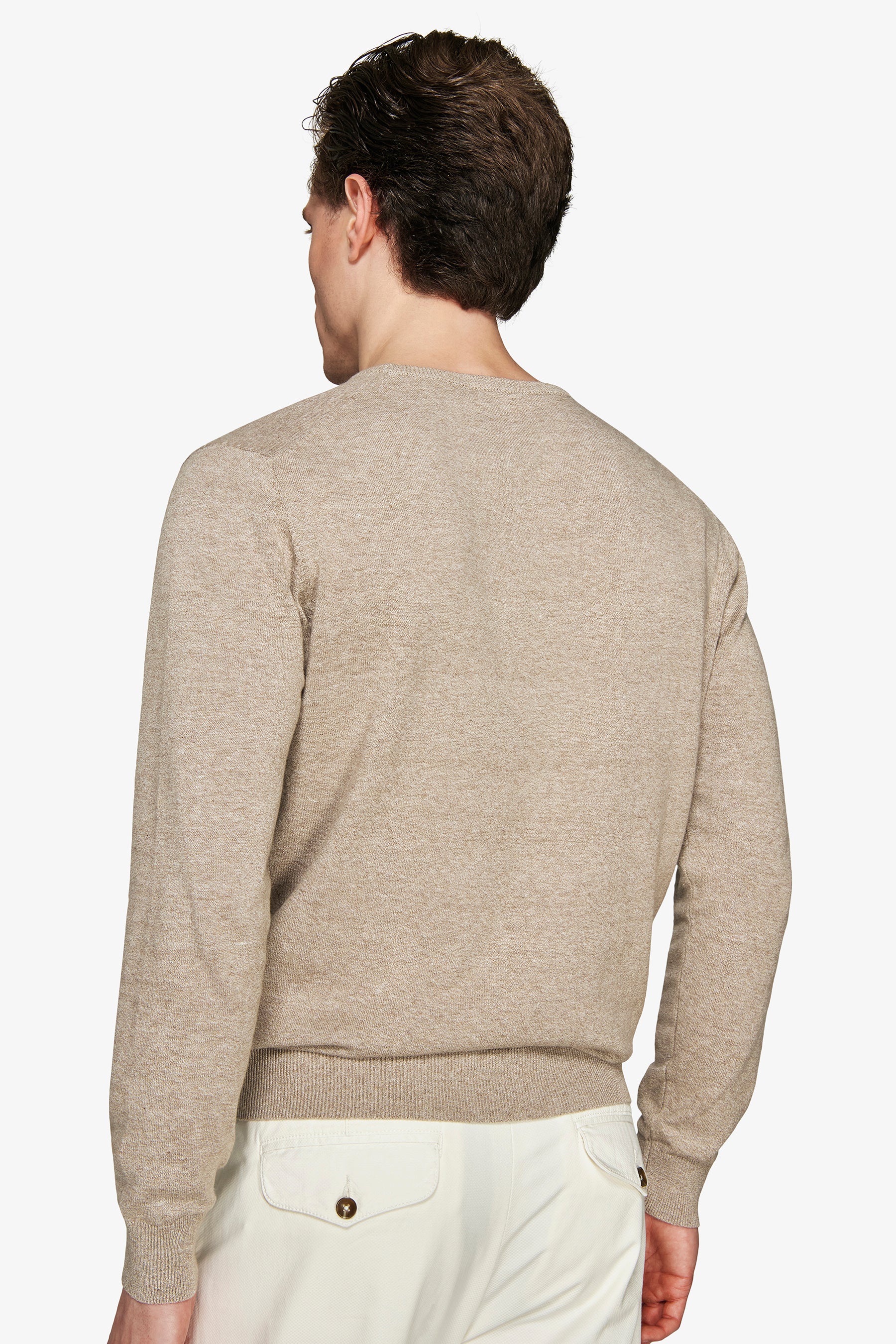 Jersey de cuello redondo básico en algodón gris tórtola