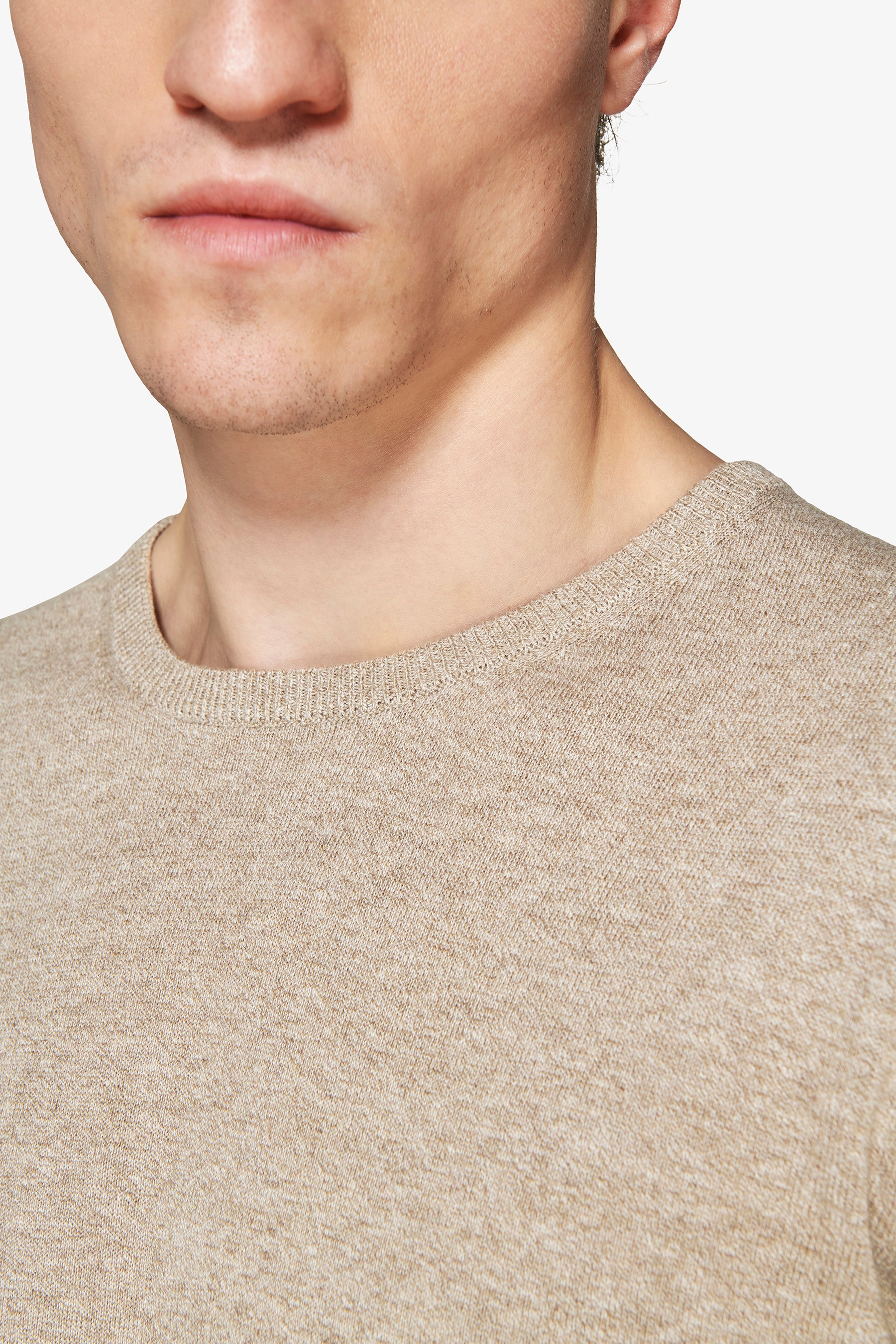 Jersey de cuello redondo básico en algodón gris tórtola