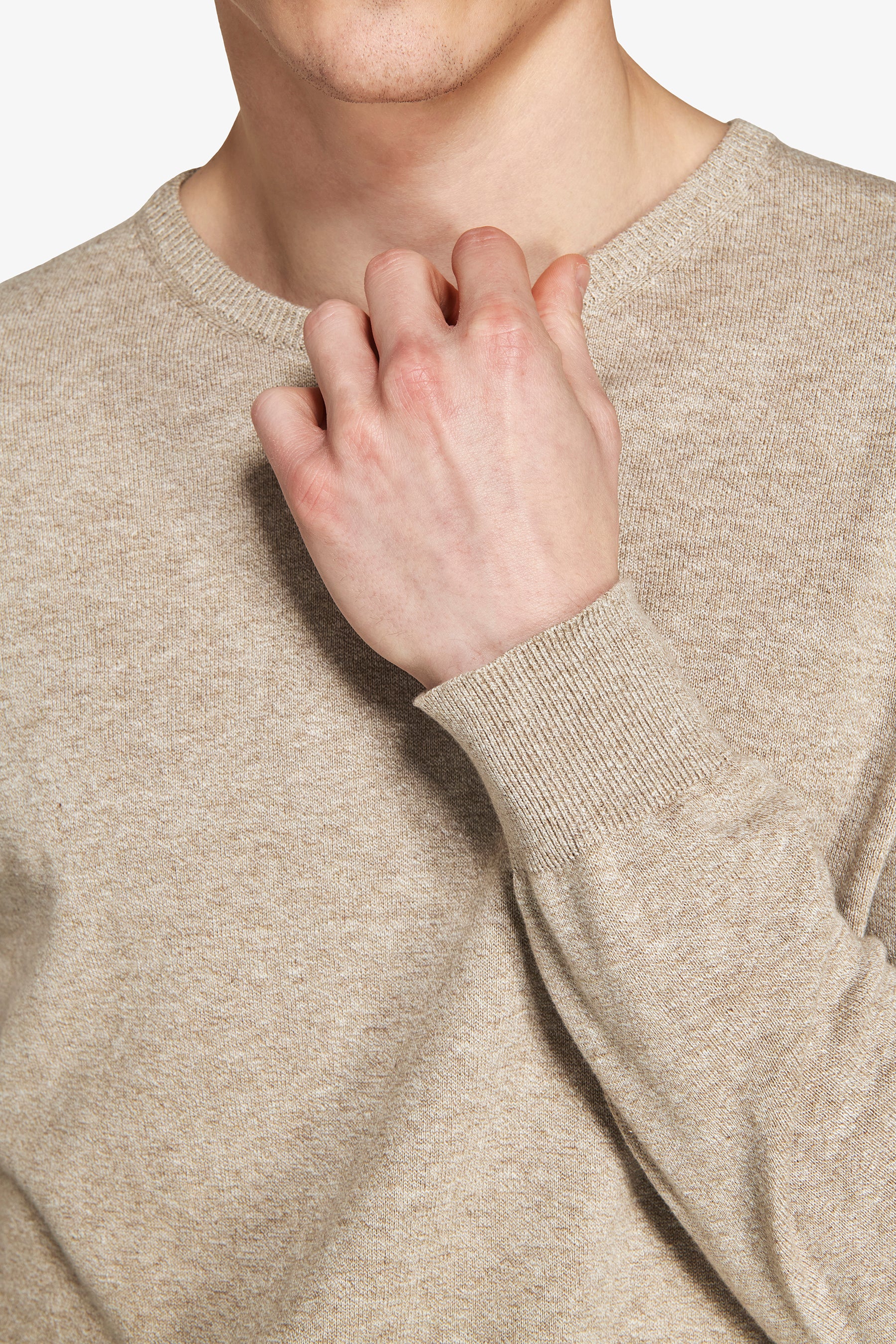 Jersey de cuello redondo básico en algodón gris tórtola