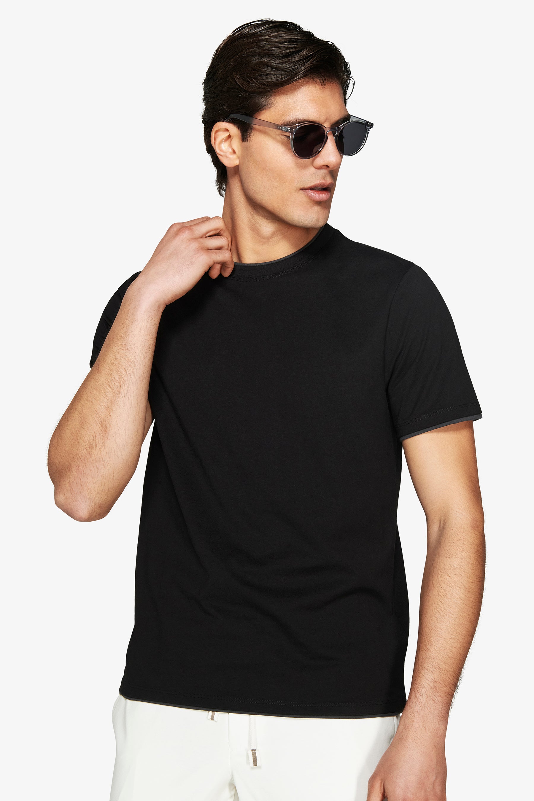 DNJ Black lightweight cotton t-shirt