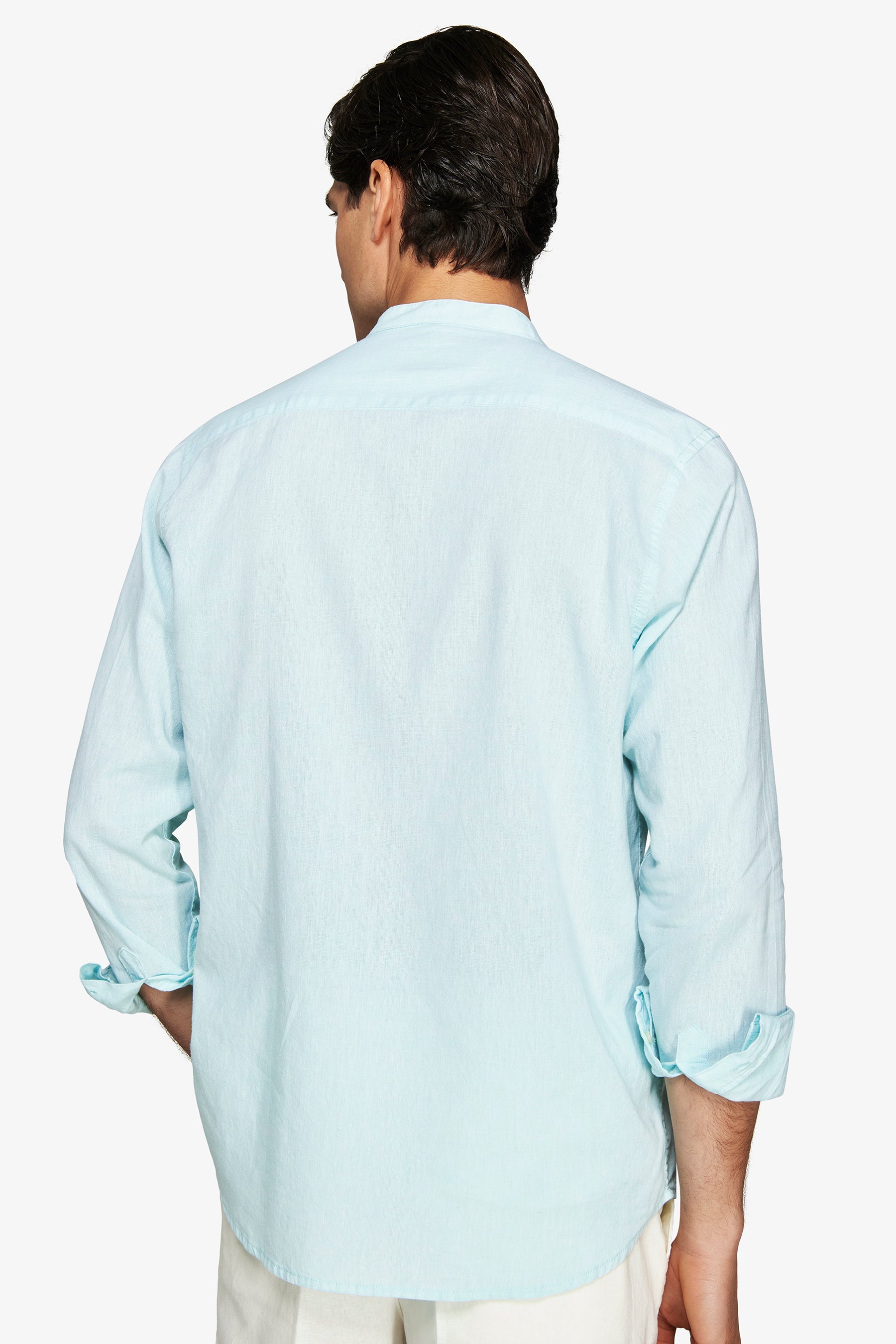 Camisa mezcla de lino cuello mao menta