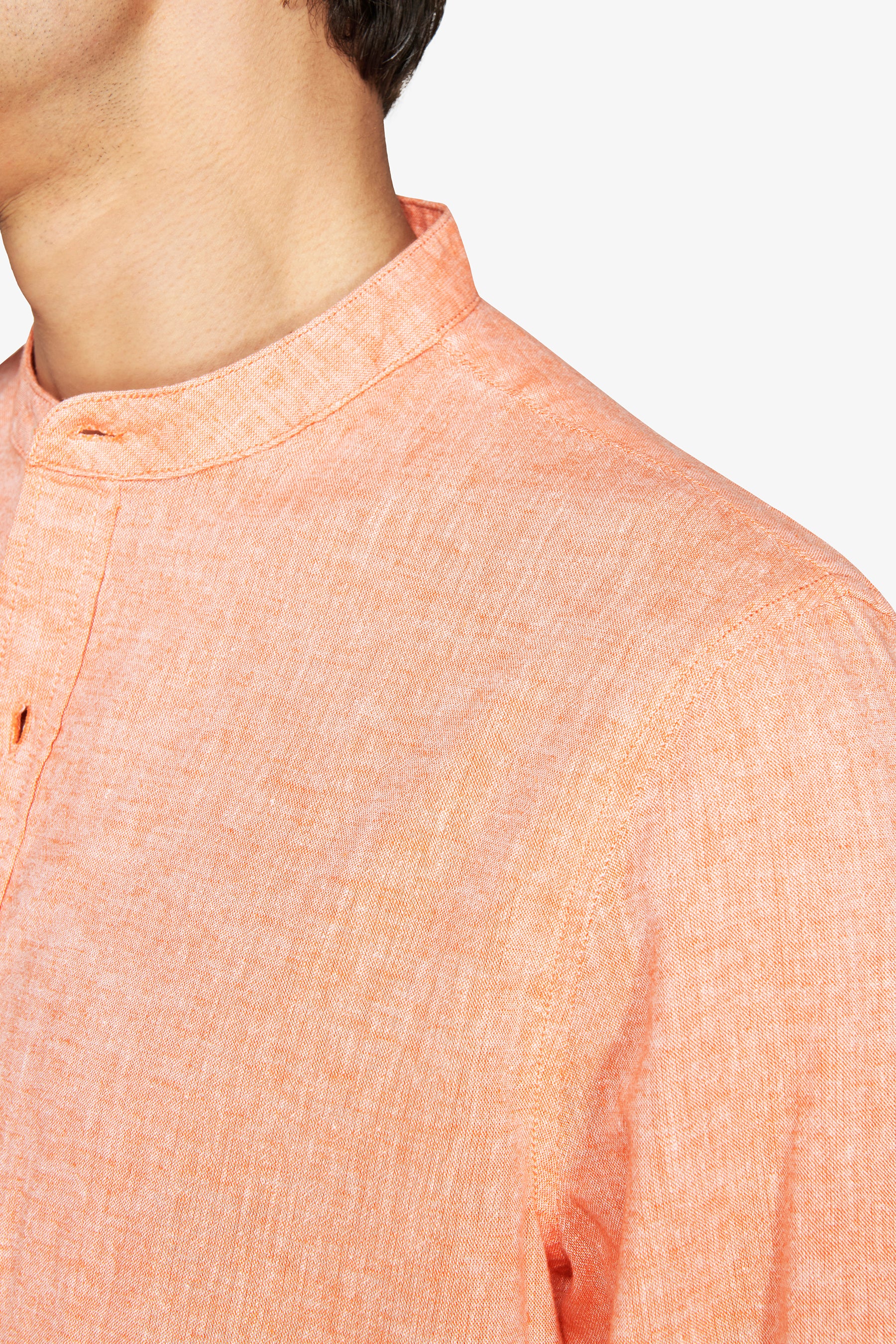 Orange linen blend mandarin collar shirt