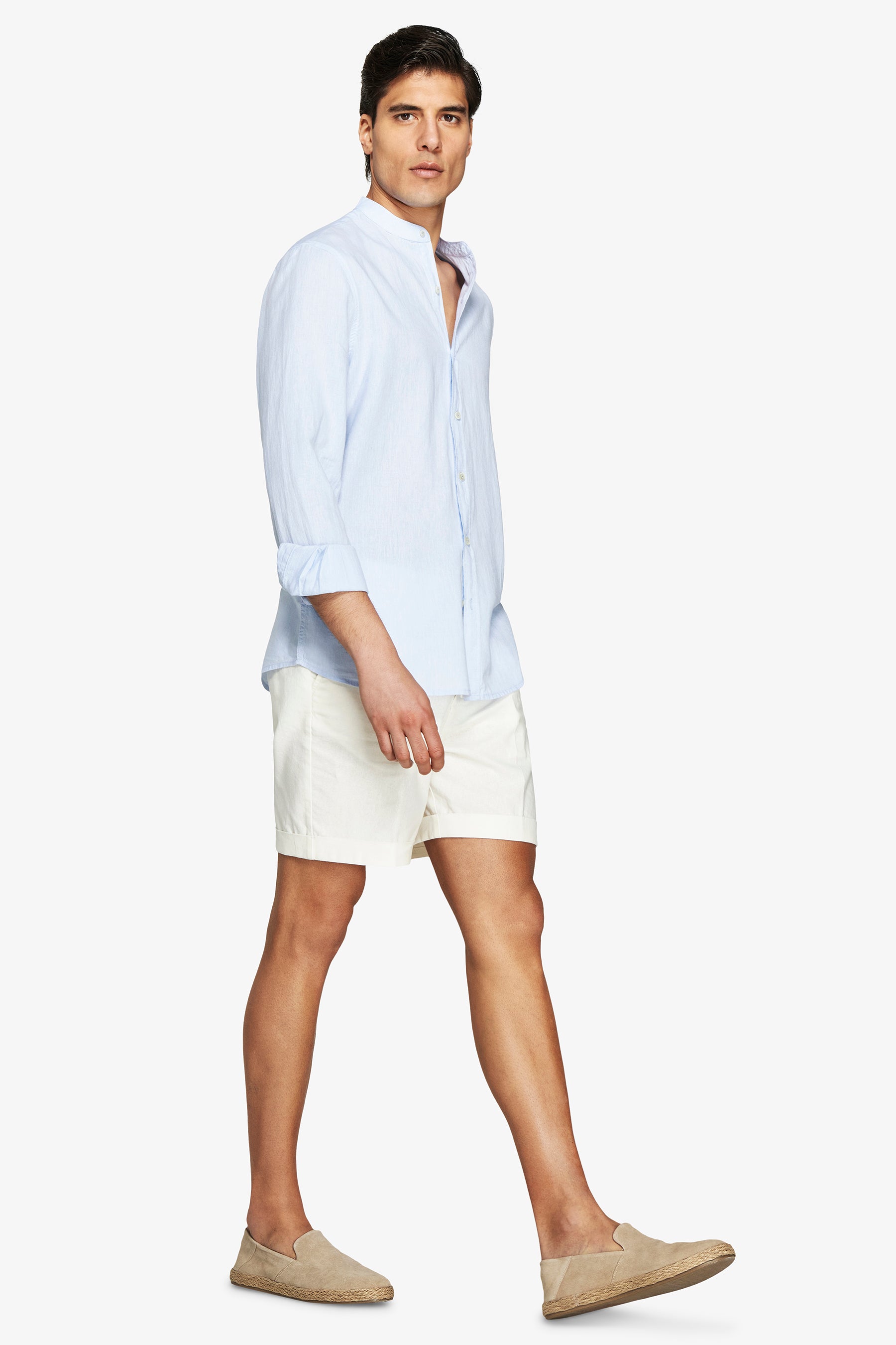 Camicia misto lino coreana celeste