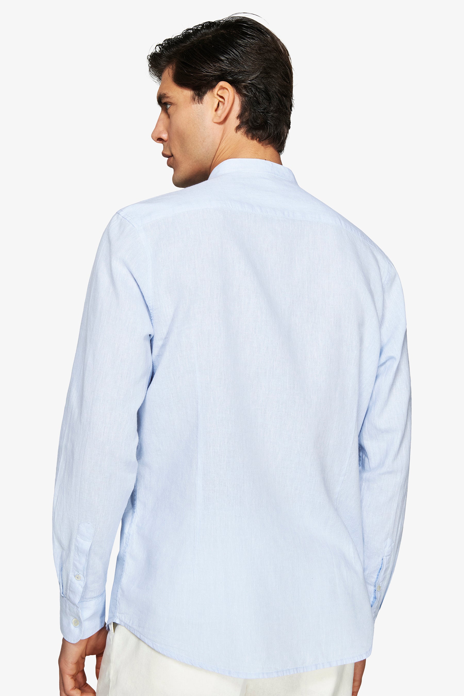 Camicia misto lino coreana celeste