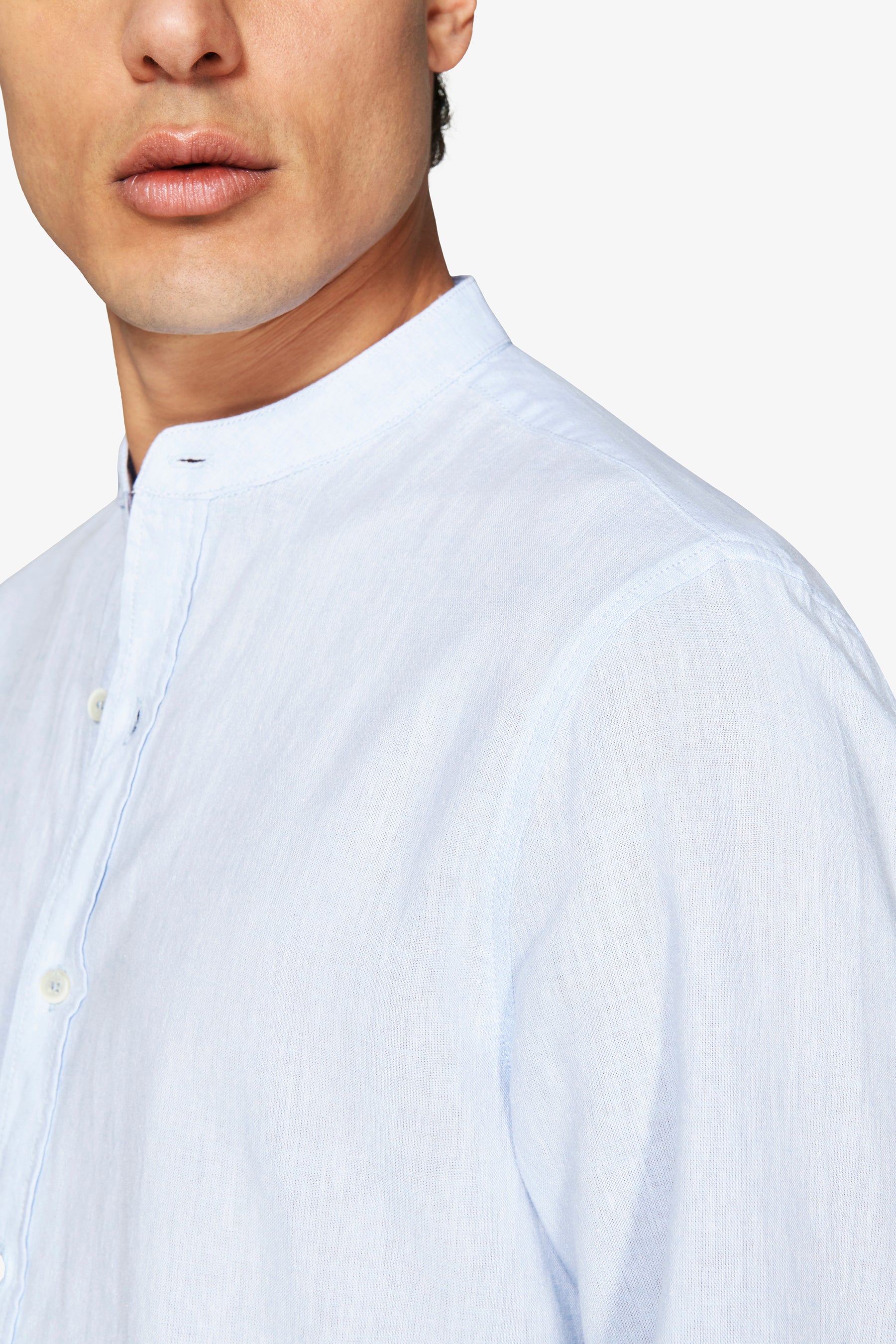 Camicia misto lino coreana celeste