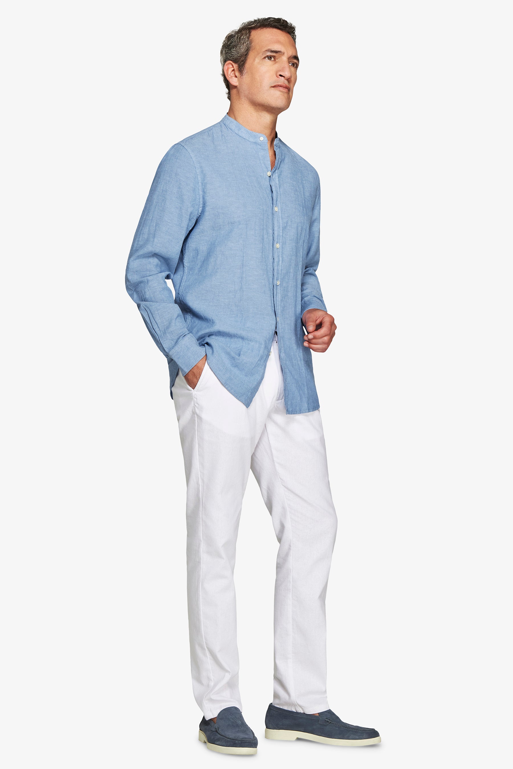 Avion linen blend mandarin collar shirt