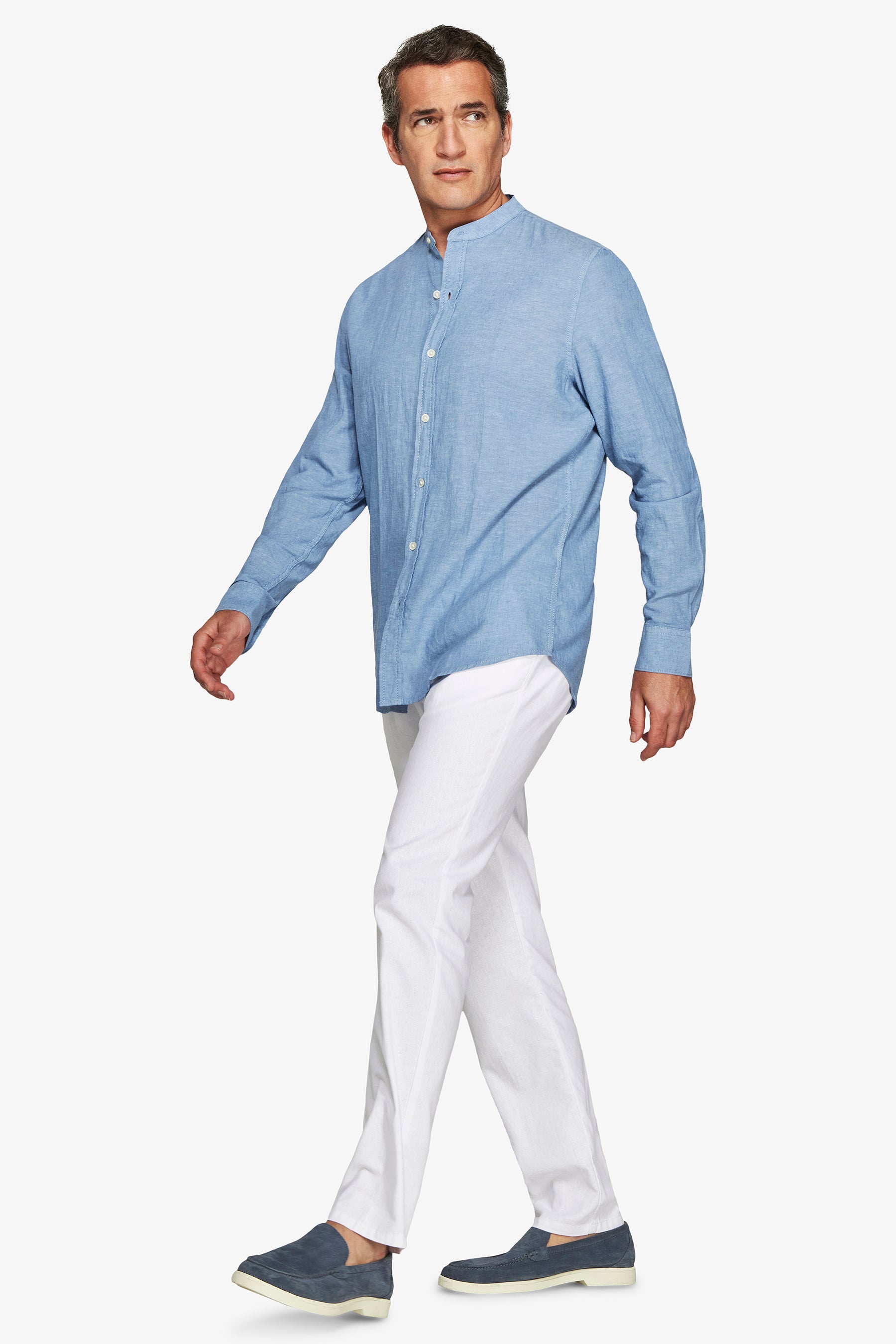 Avion linen blend mandarin collar shirt