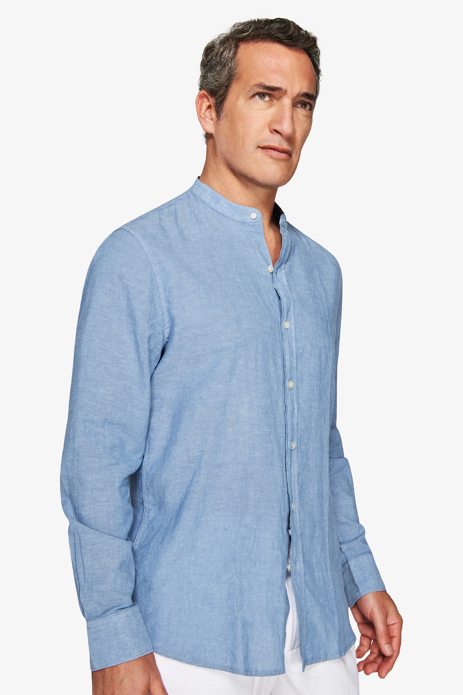 Avion linen blend mandarin collar shirt