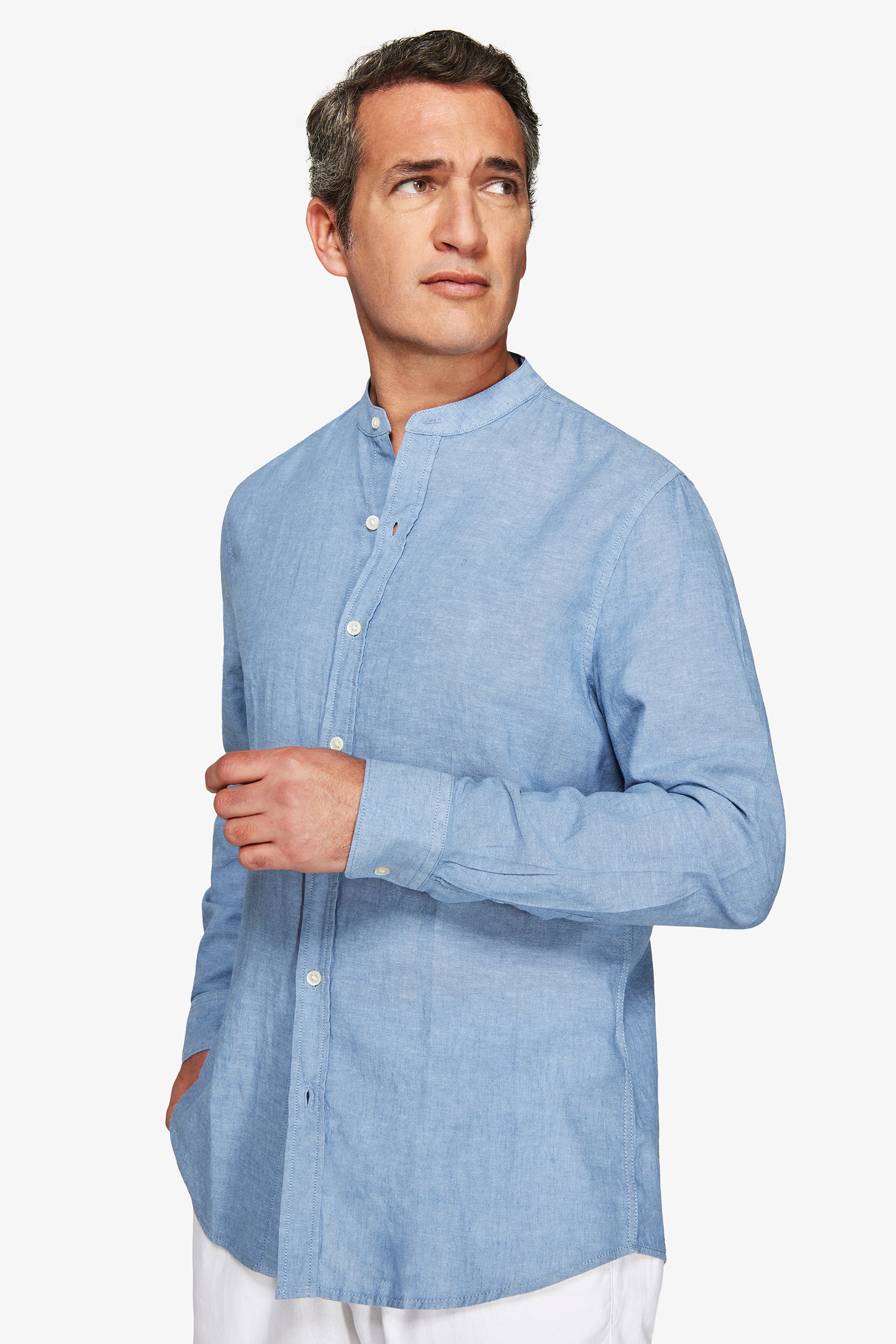 Avion linen blend mandarin collar shirt