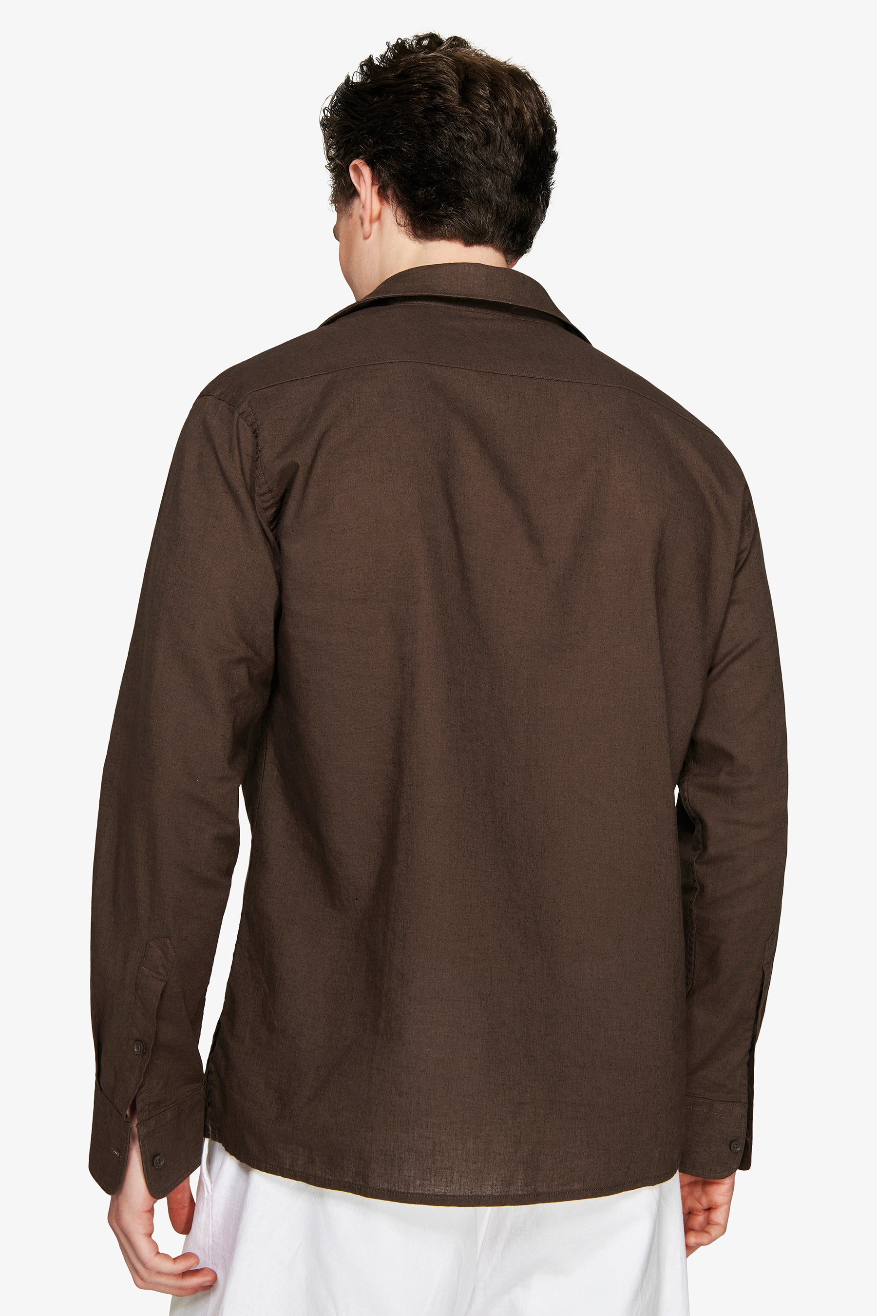 VOLUME Dark brown linen blend chester shirt
