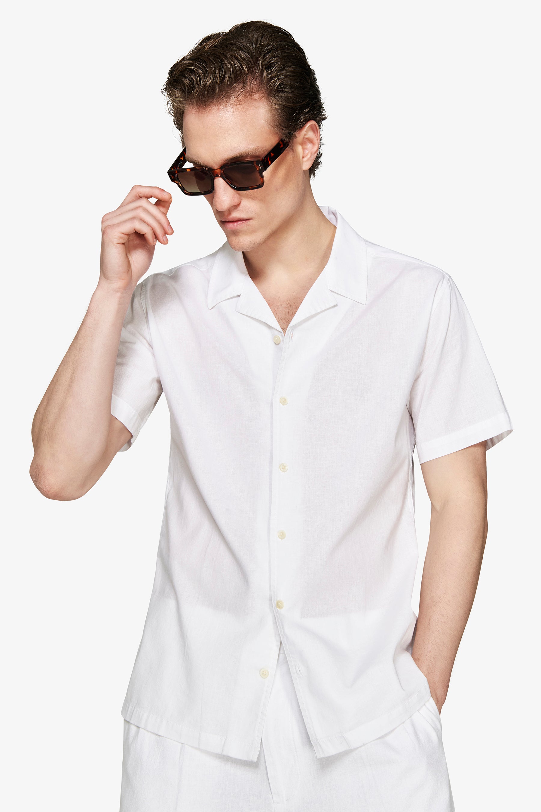 Camicia misto lino hawaiana bianca