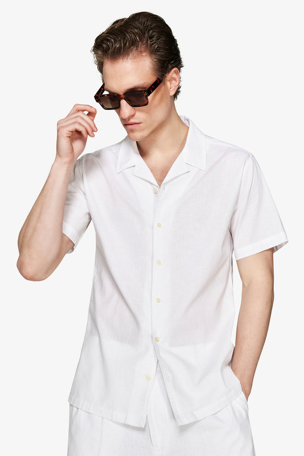 White linen blend Hawaiian shirt