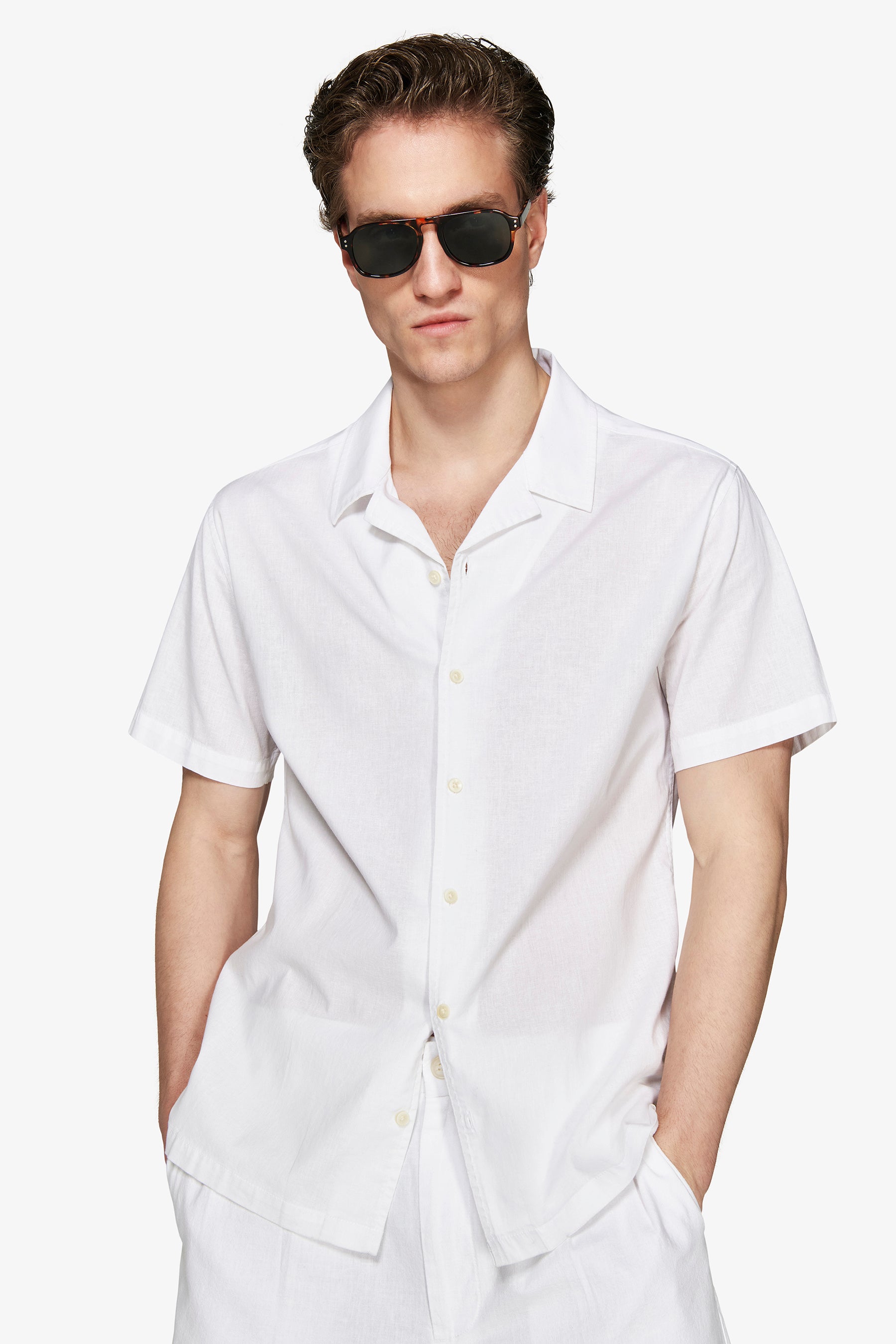 Camicia misto lino hawaiana bianca