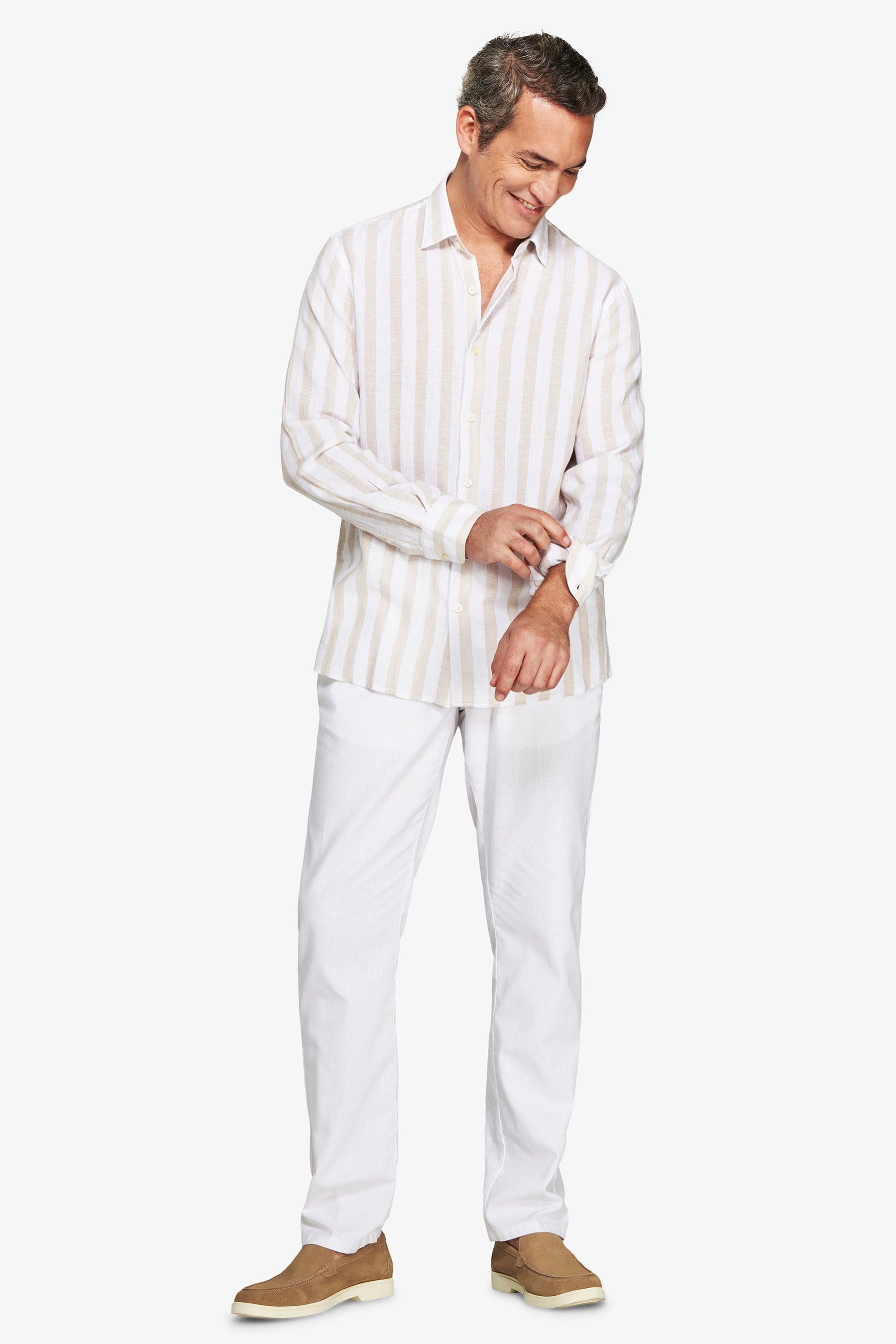 Camicia misto lino Herringbone sabbia