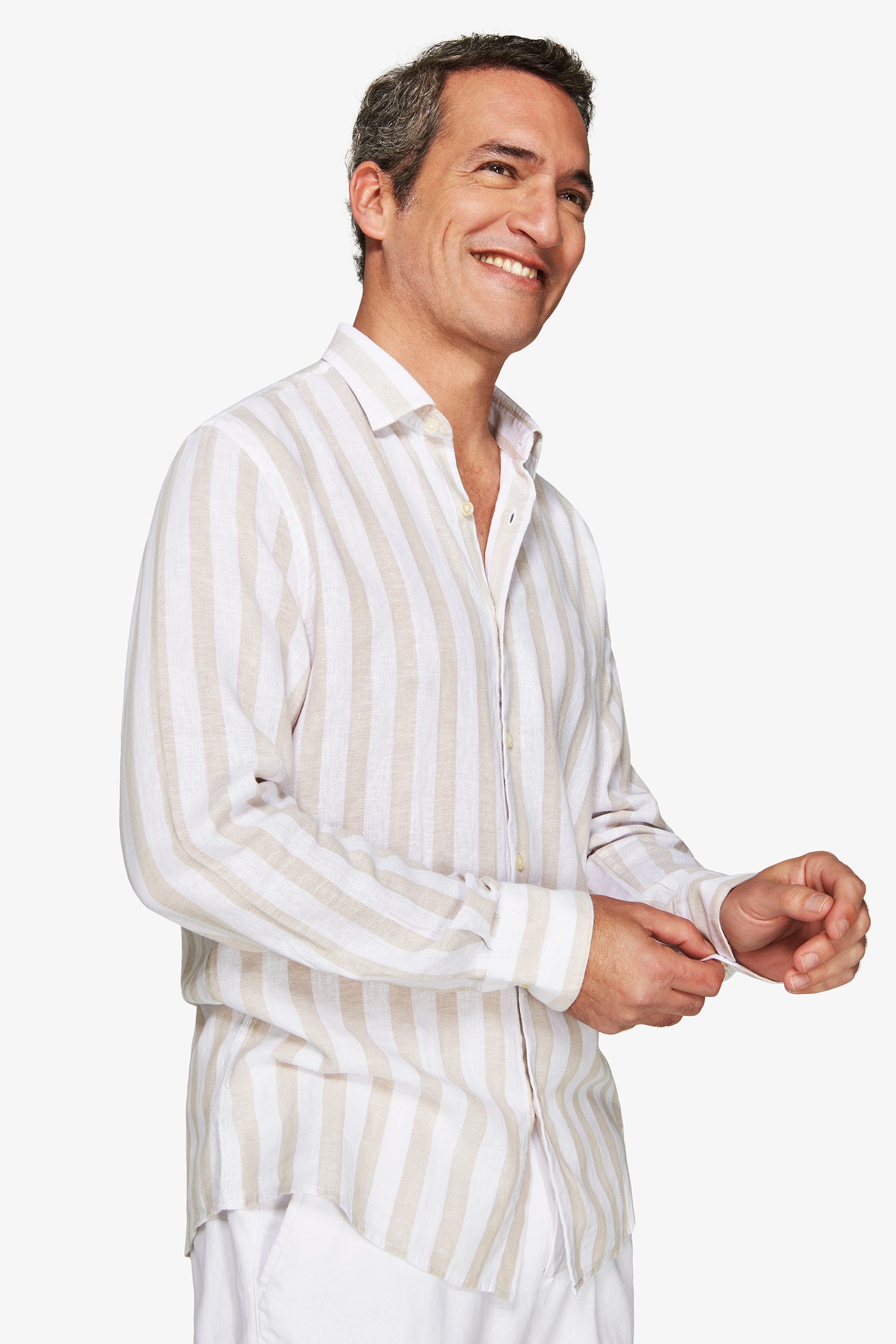 Camicia misto lino Herringbone sabbia