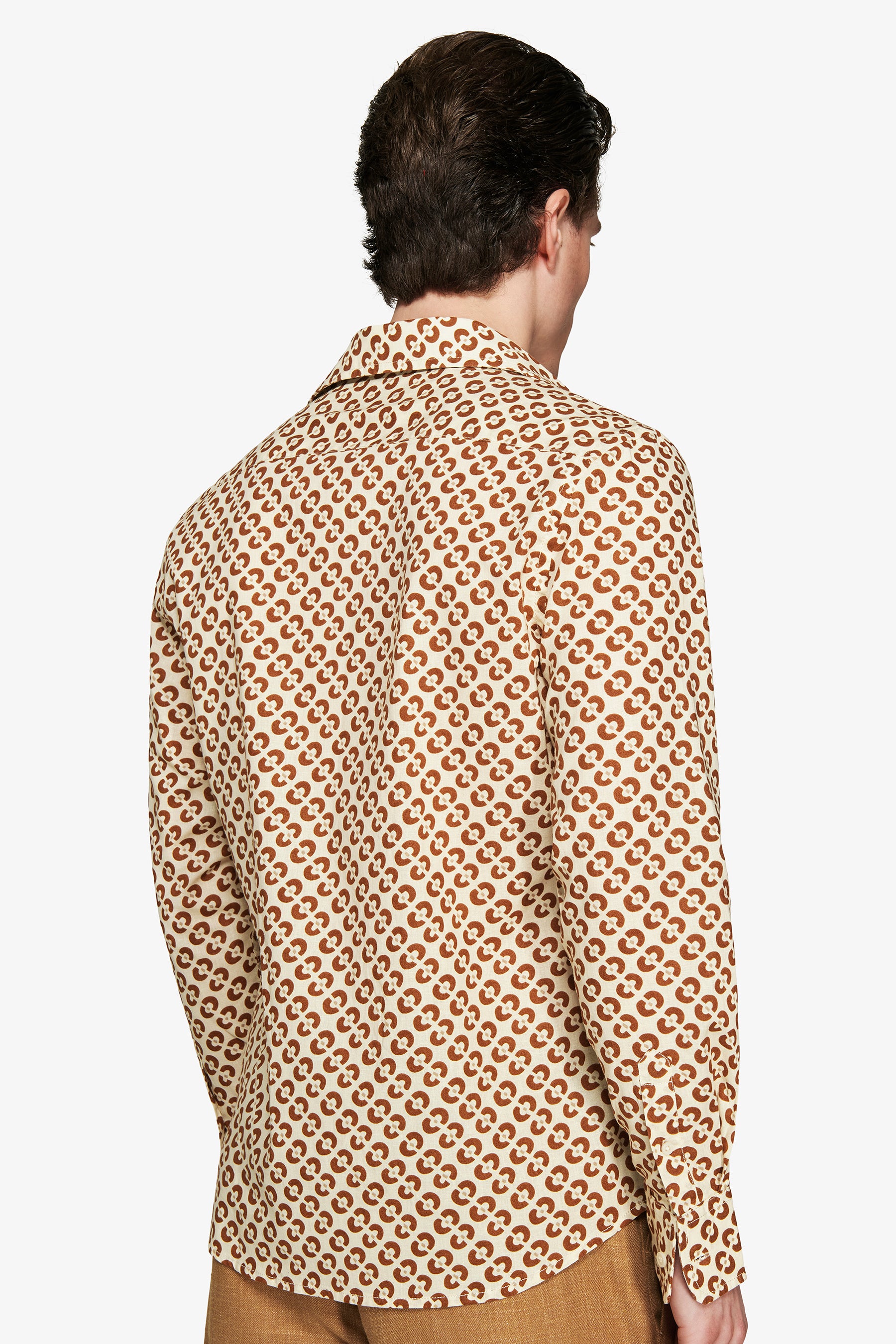 Tobacco linen blend circles print shirt