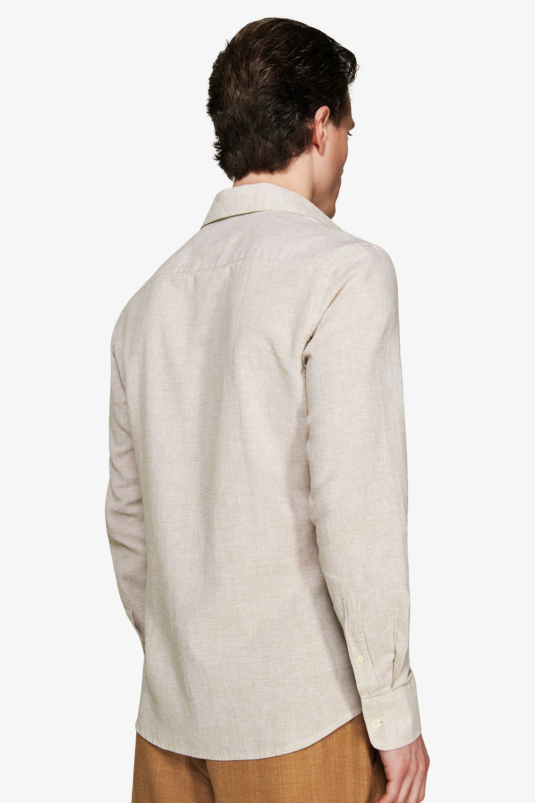 Tobacco micro pattern linen blend shirt