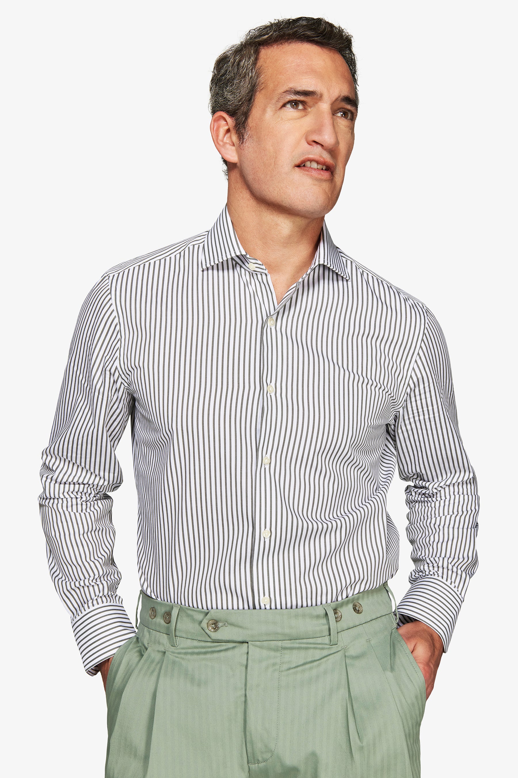 Camicia a righe fine verde