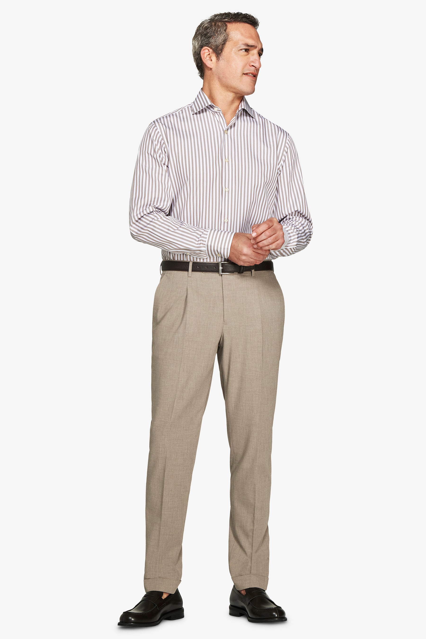 Camicia a righe fine tortora