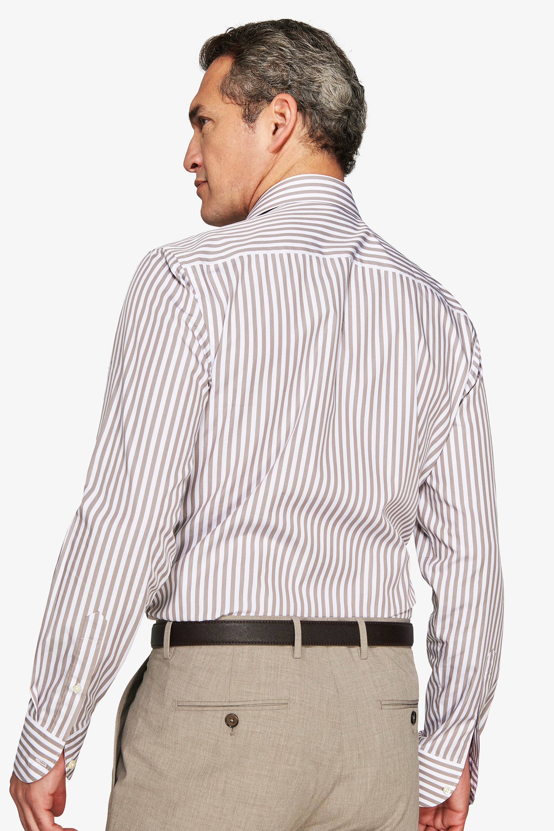 Camicia a righe fine tortora