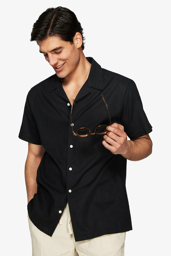 Black Hawaiian linen blend shirt