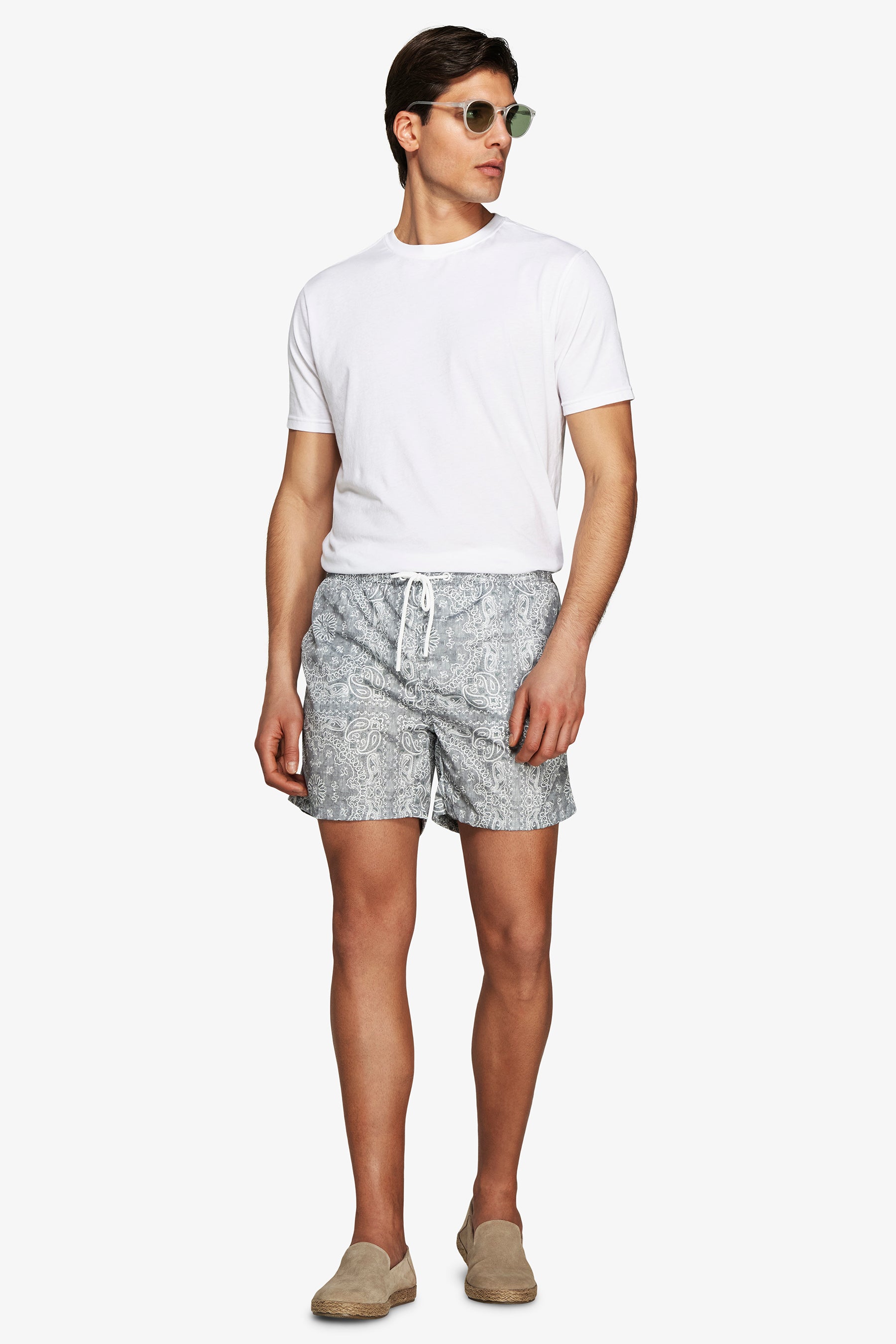 Sage floral print swim trunks