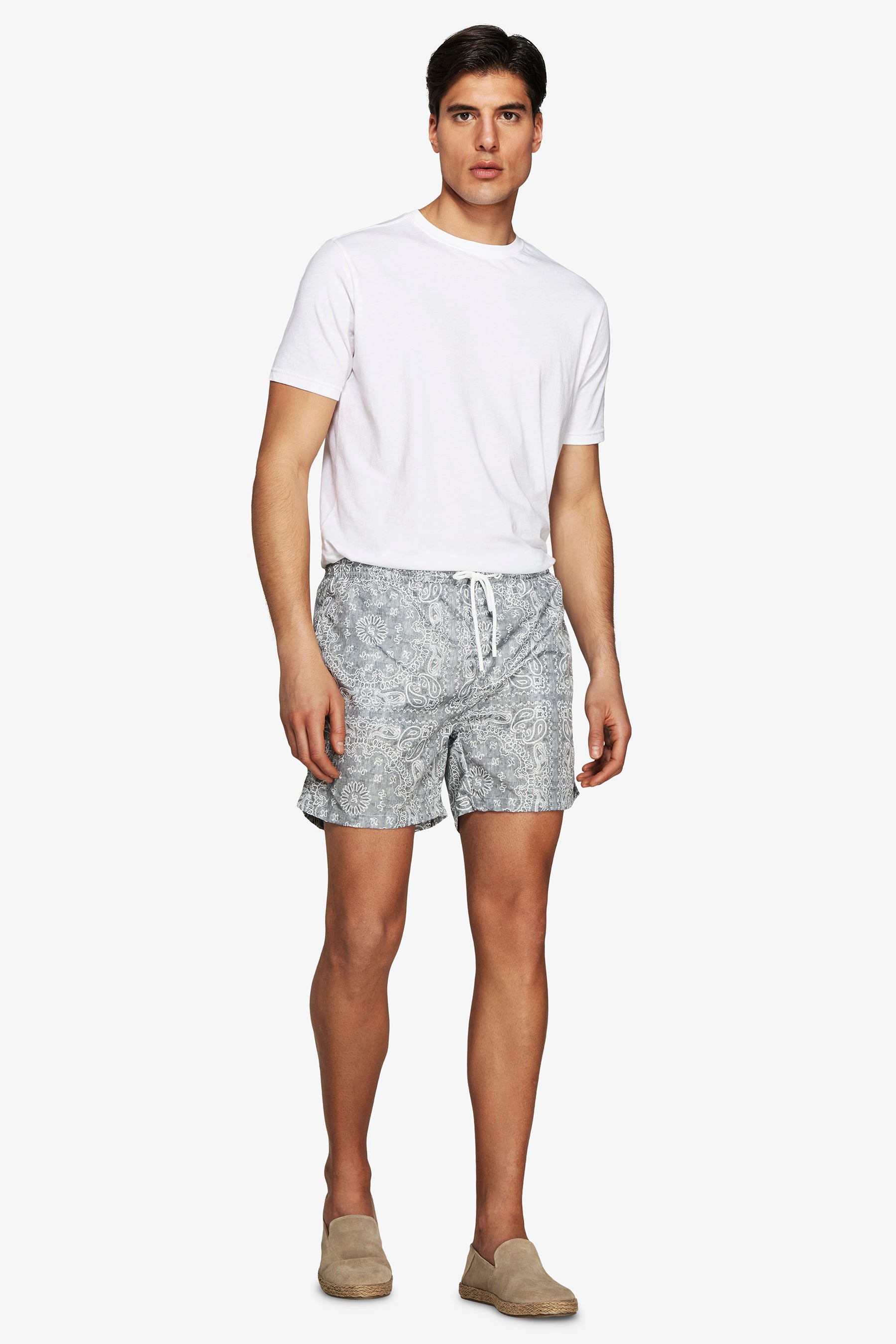Sage floral print swim trunks