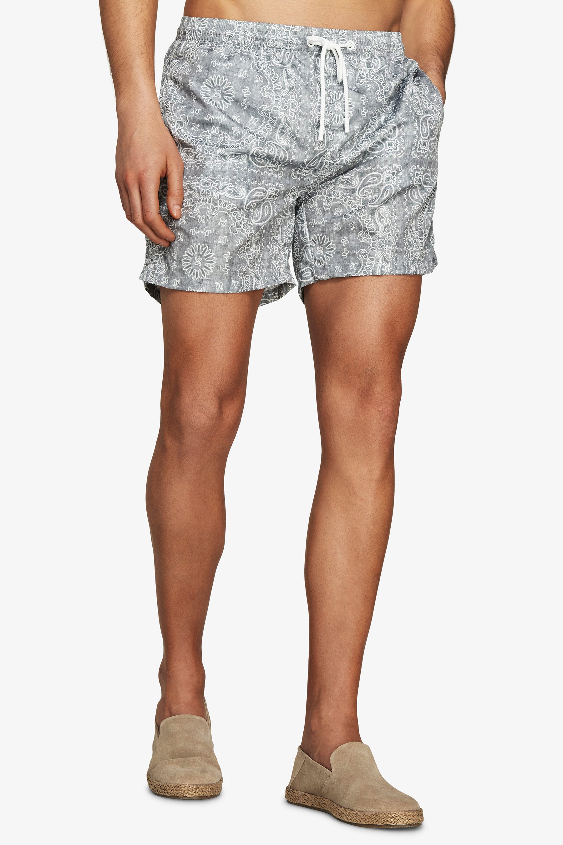 Sage floral print swim trunks