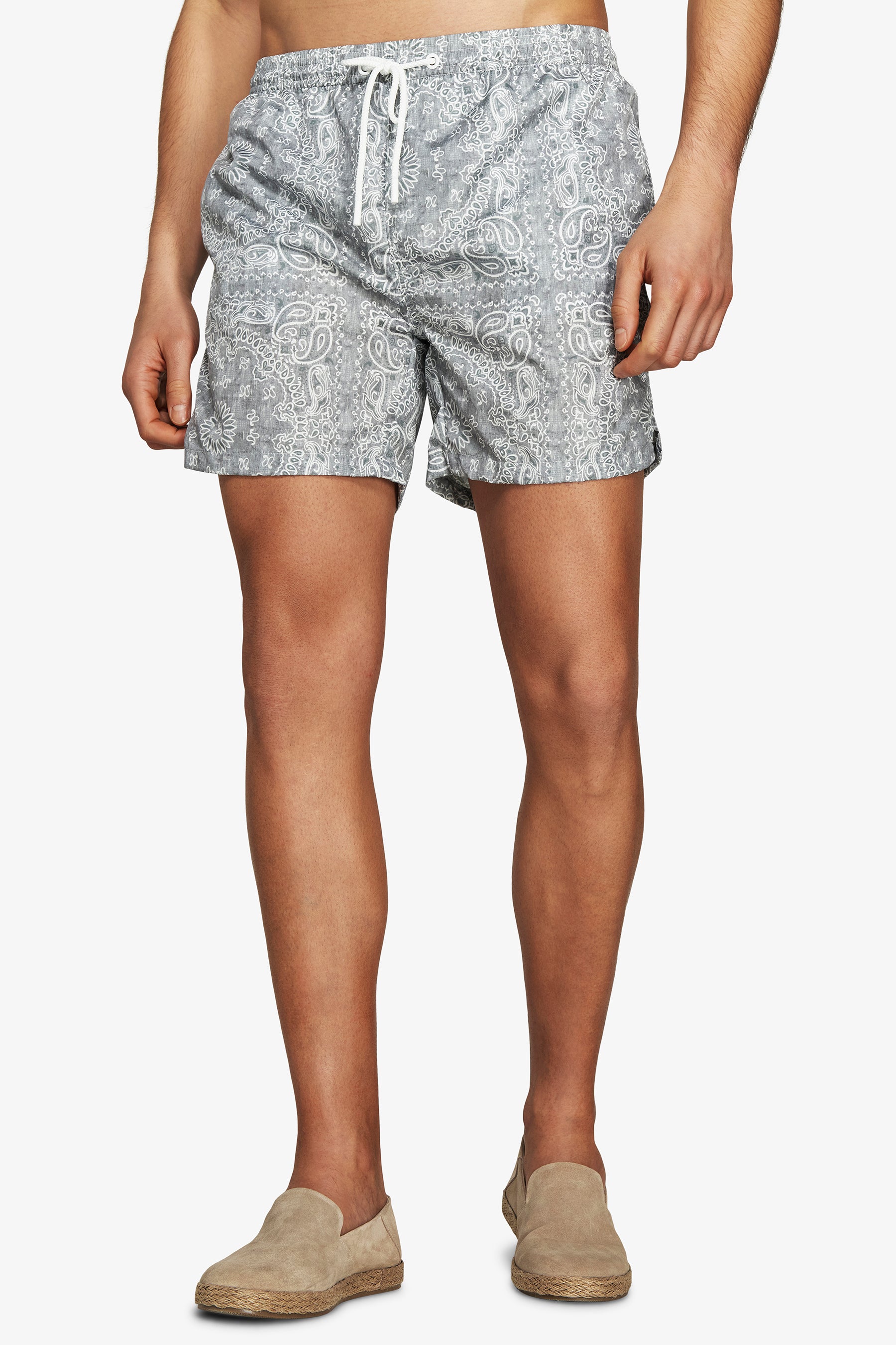 Sage floral print swim trunks