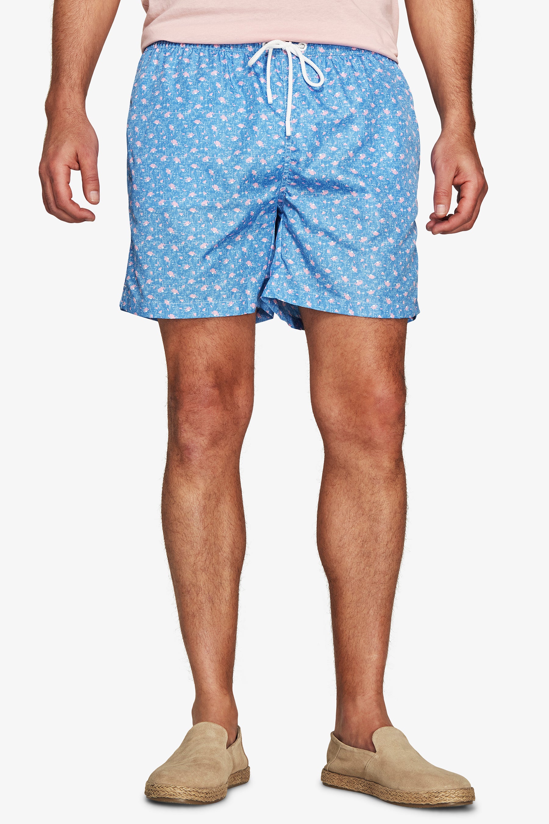 Light blue micro floral print swim trunks