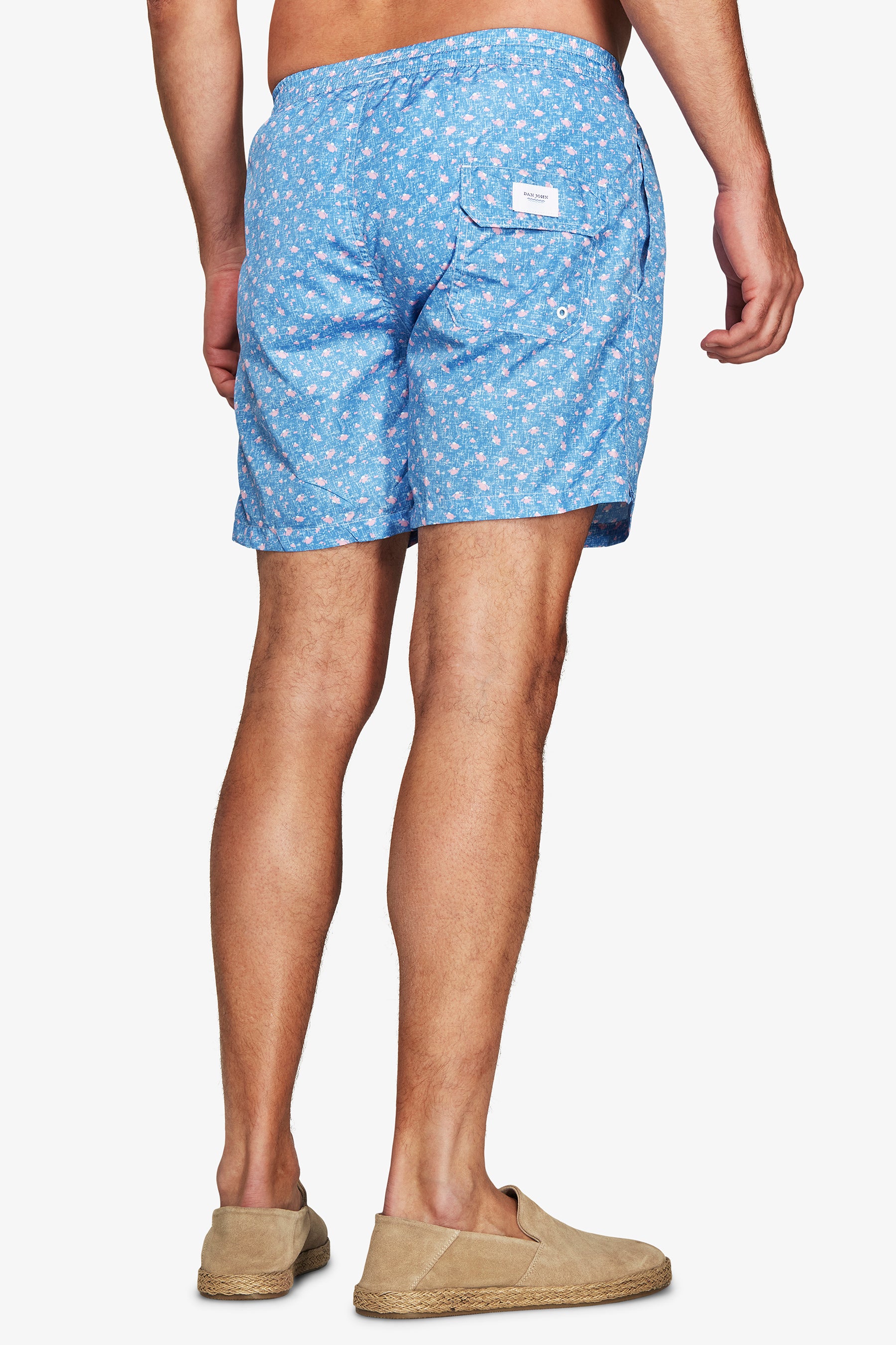 Light blue micro floral print swim trunks