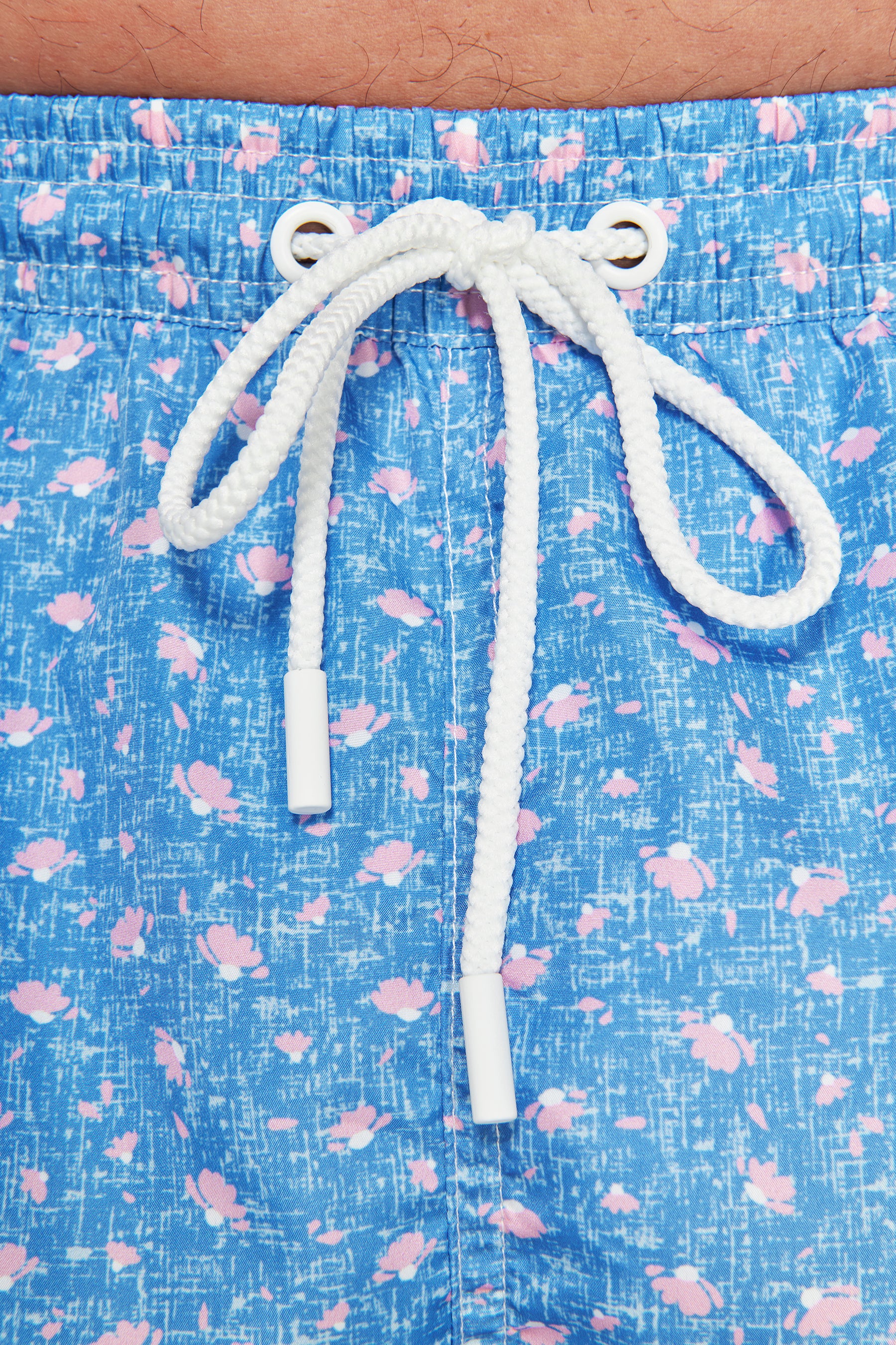 Light blue micro floral print swim trunks