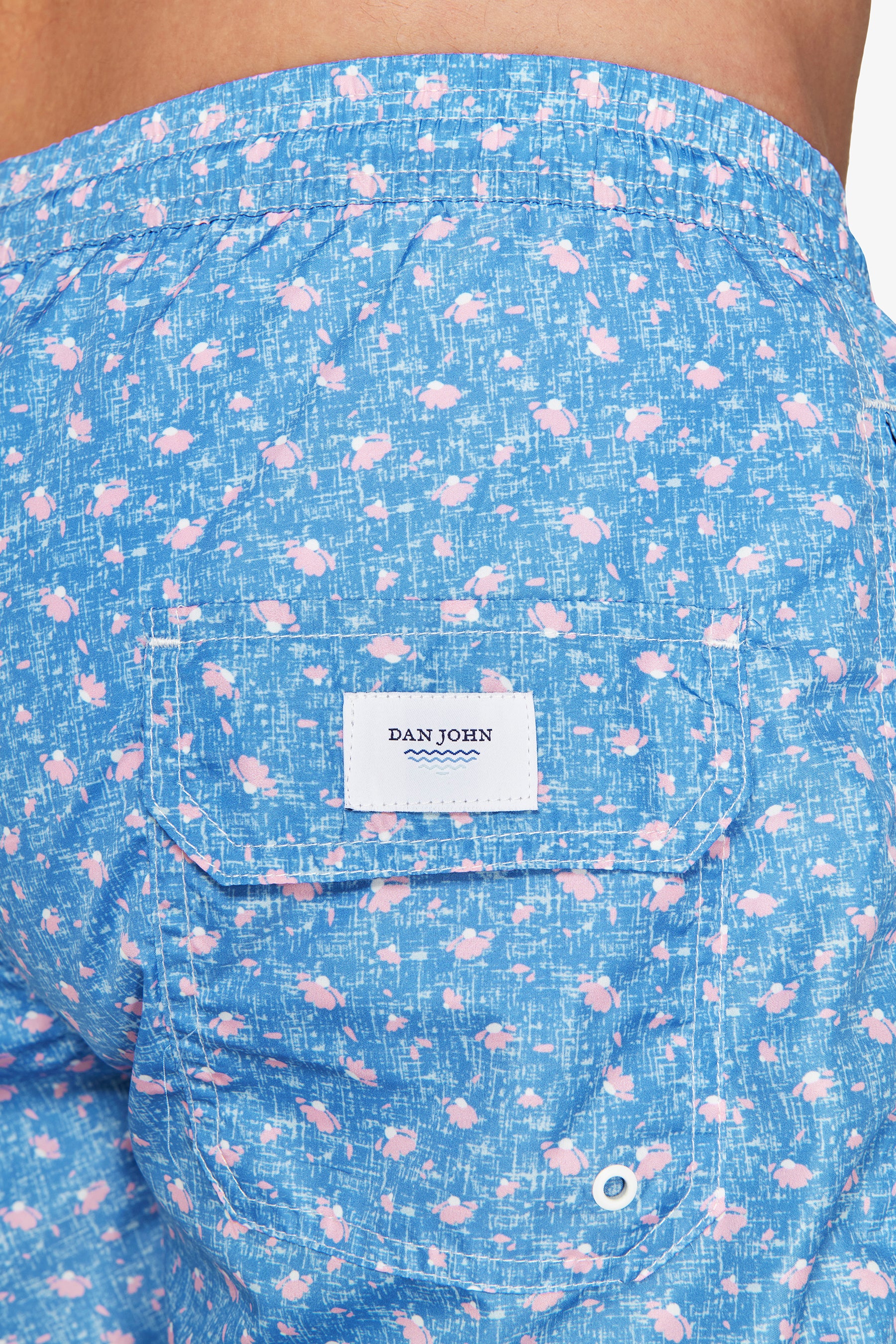 Light blue micro floral print swim trunks