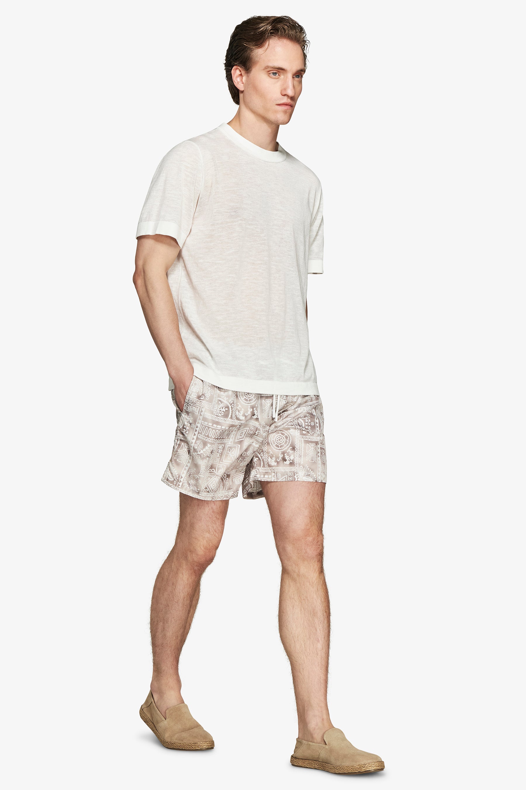 Sand geometric print swim trunks