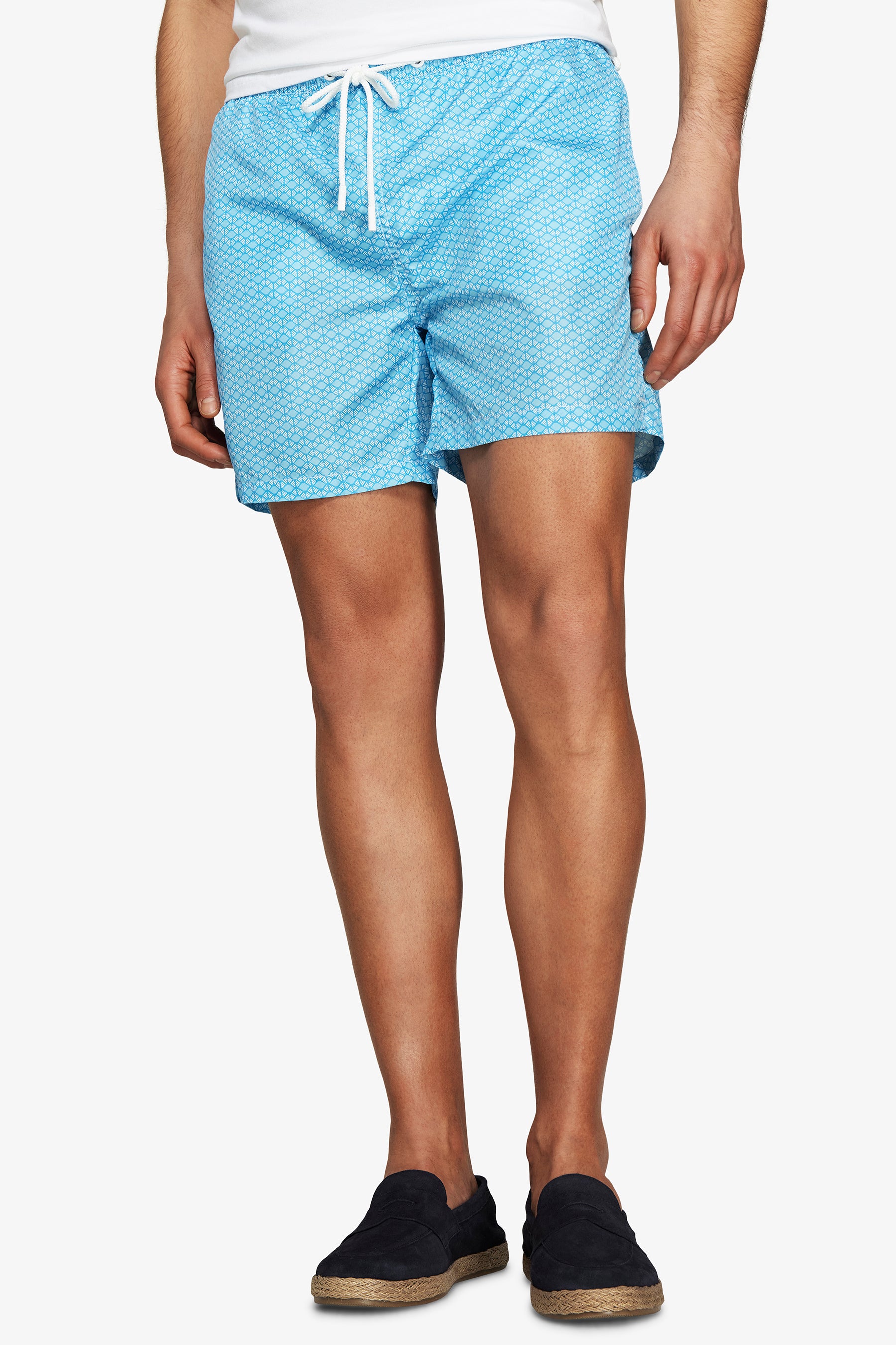 Light blue geometric print swim trunks