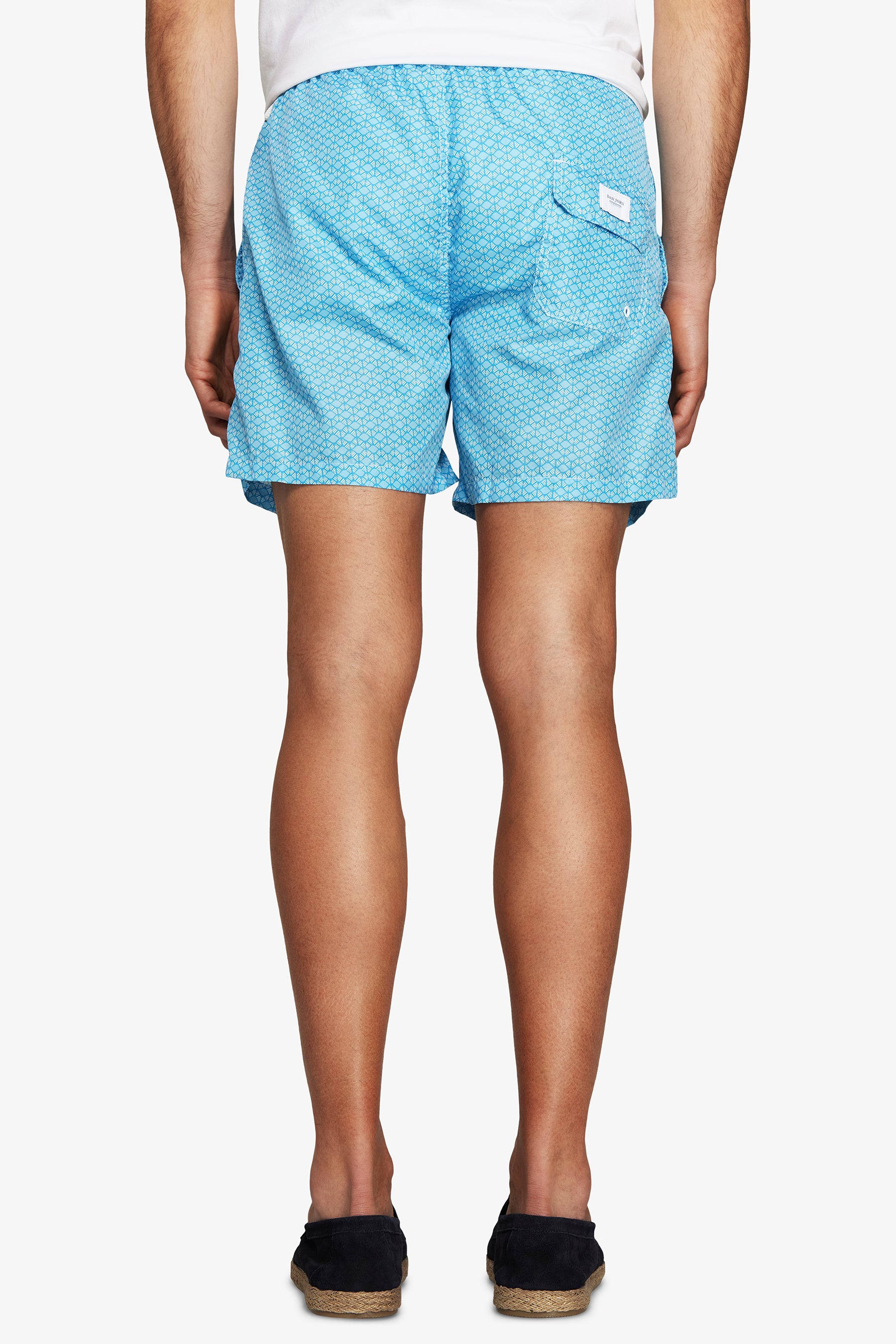 Light blue geometric print swim trunks
