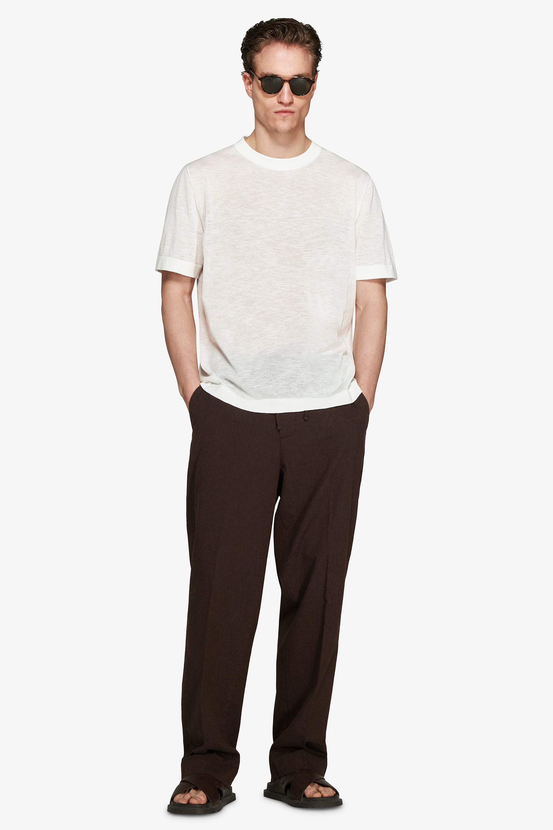 VOLUME White linen blend t-shirt