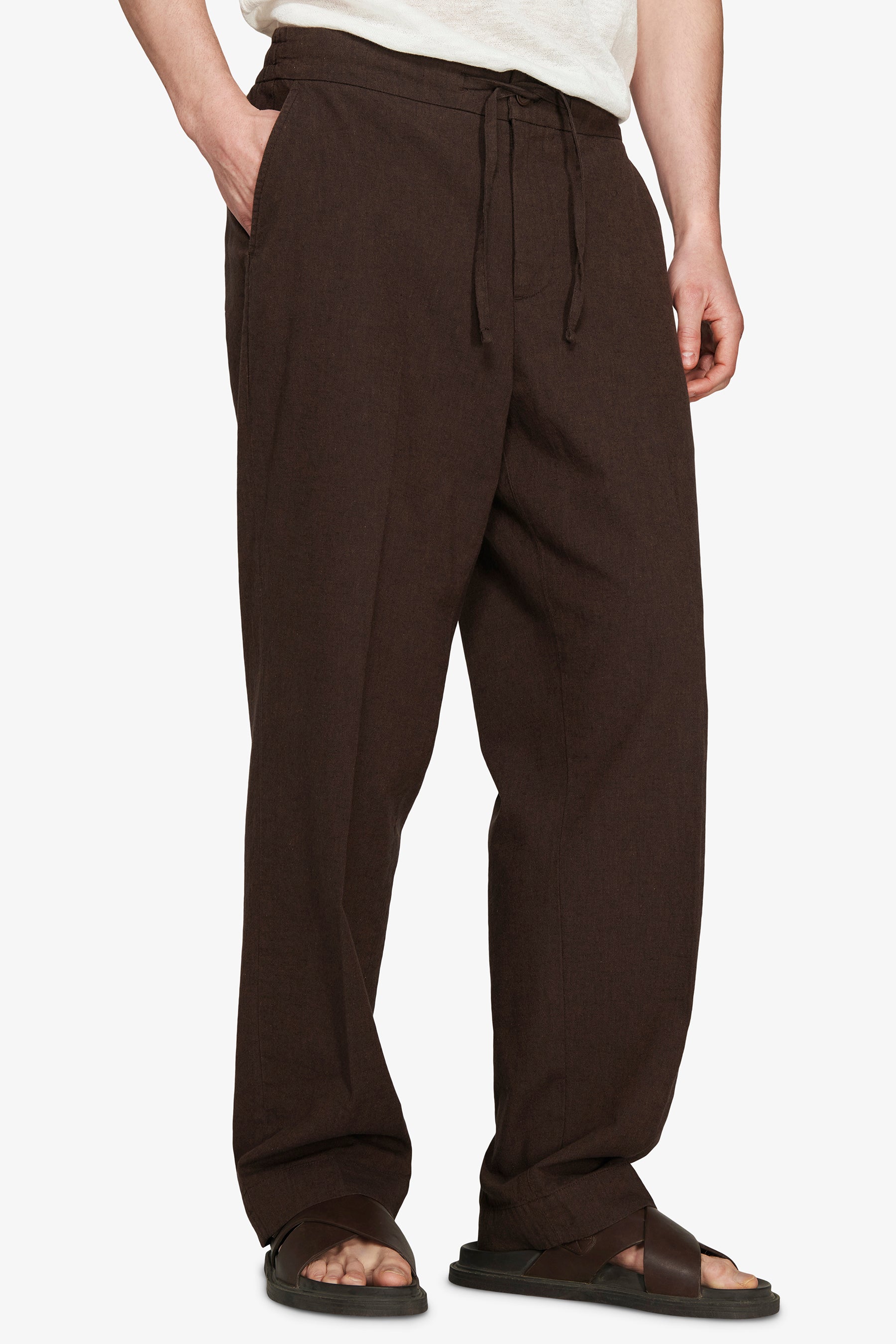 Pantaloni misto lino marroni "Volume"
