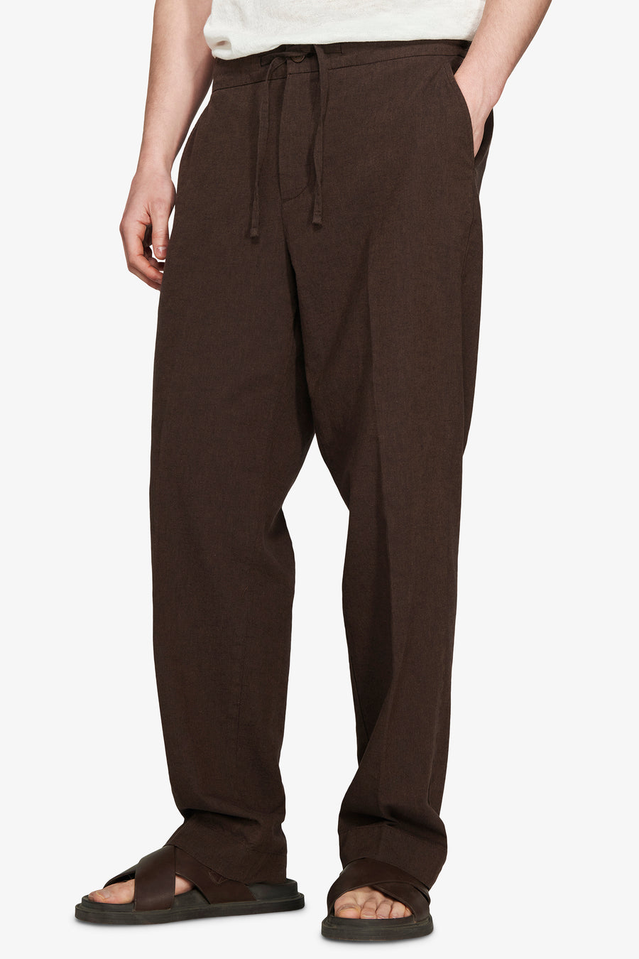 VOLUME Brown linen blend trousers