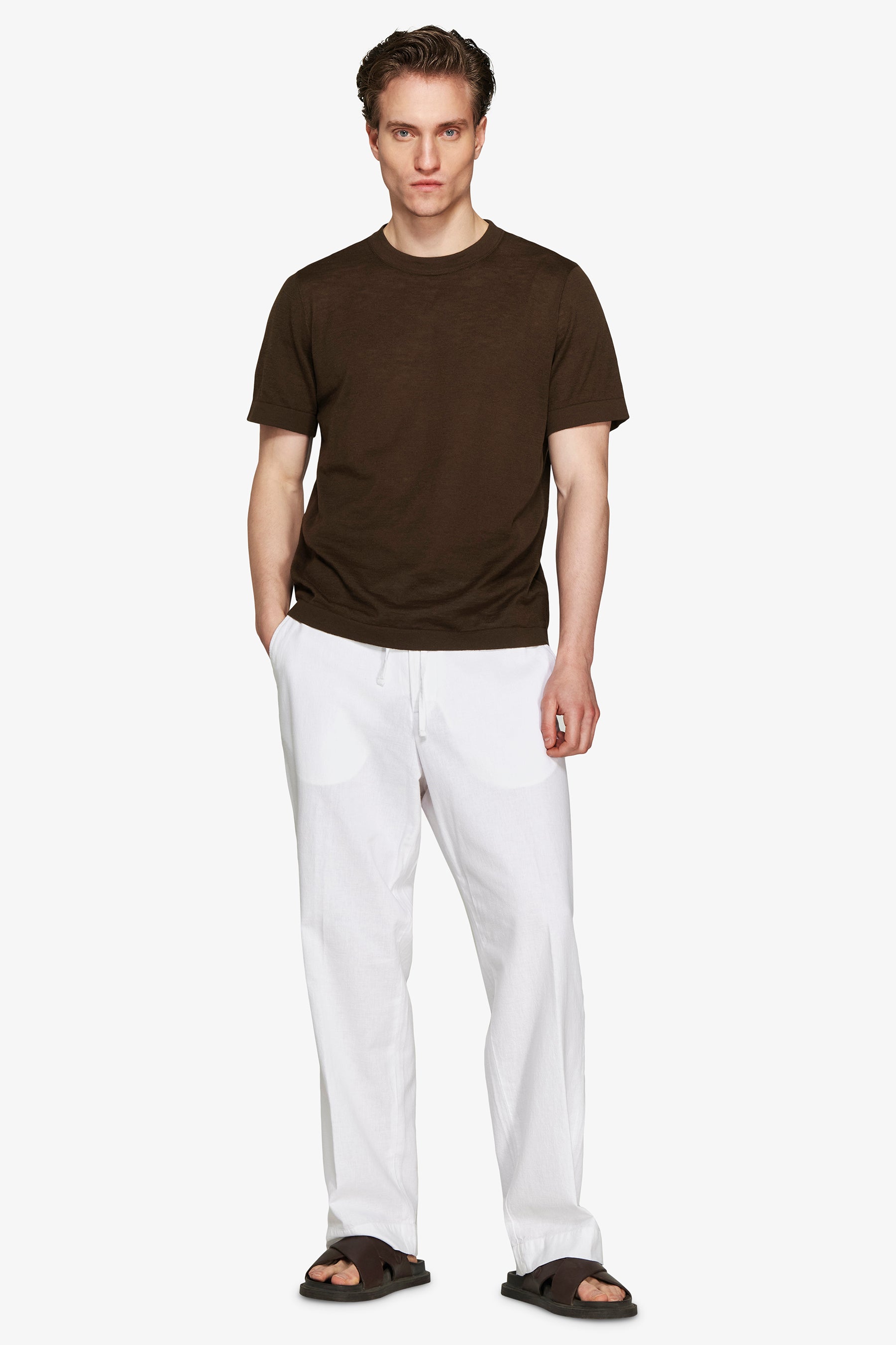 VOLUME Dark brown linen blend t-shirt