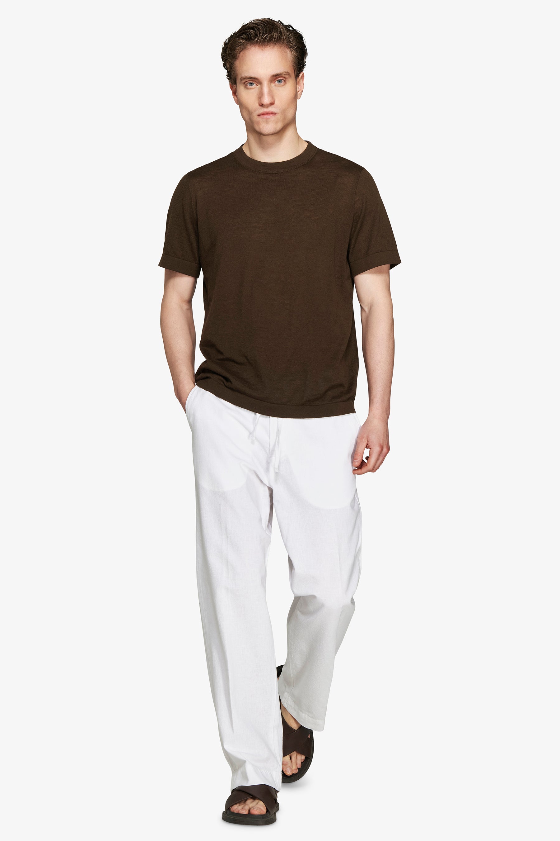 VOLUME Dark brown linen blend t-shirt