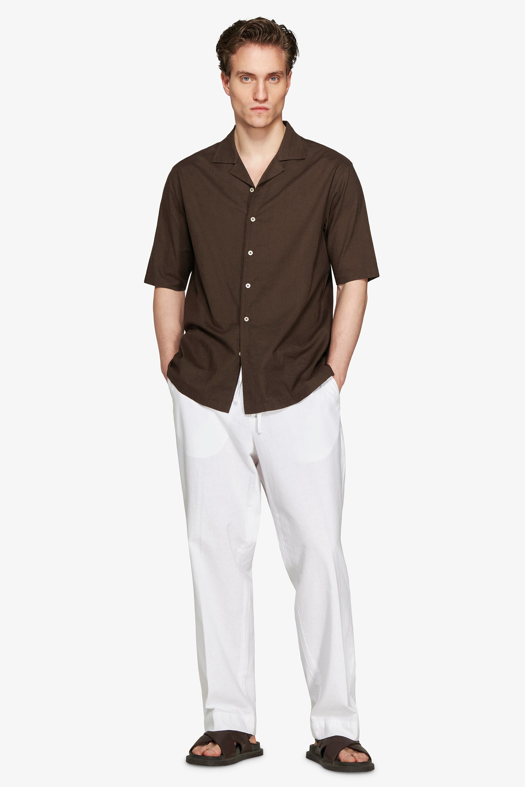 VOLUME Dark brown linen blend shirt