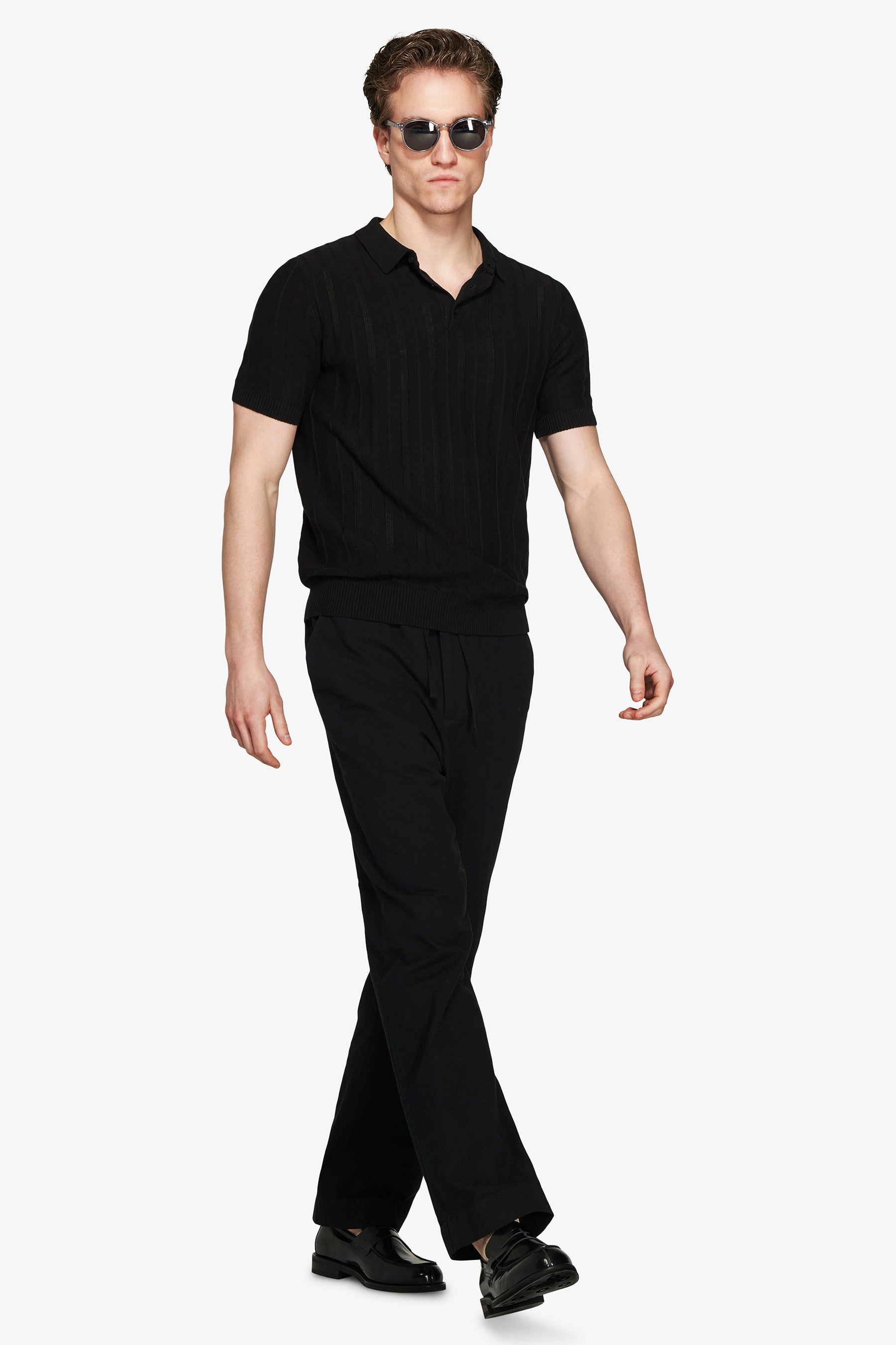 Polo in maglia traforata nera-Dan John