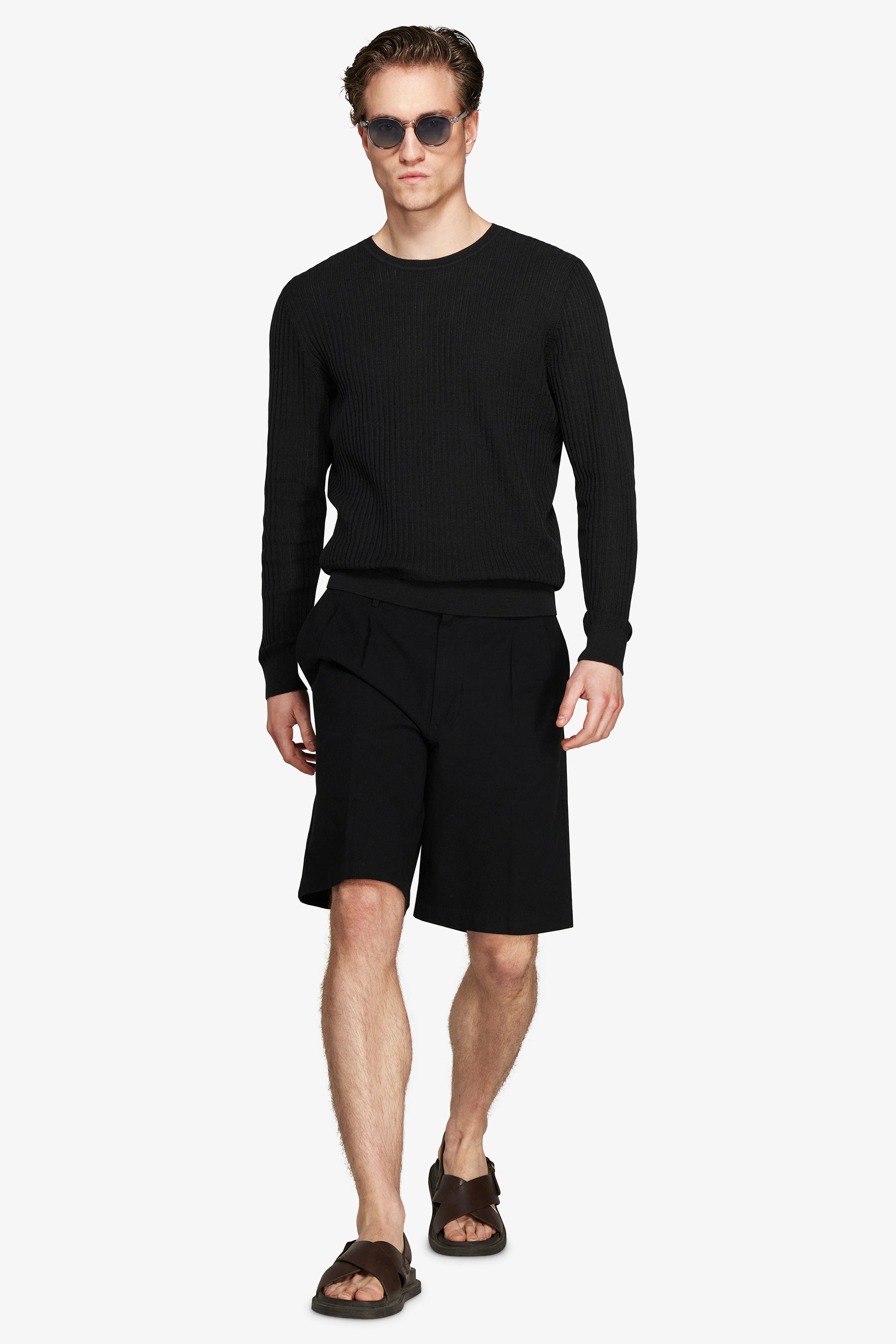 Maglia girocollo misto lino nera-Dan John