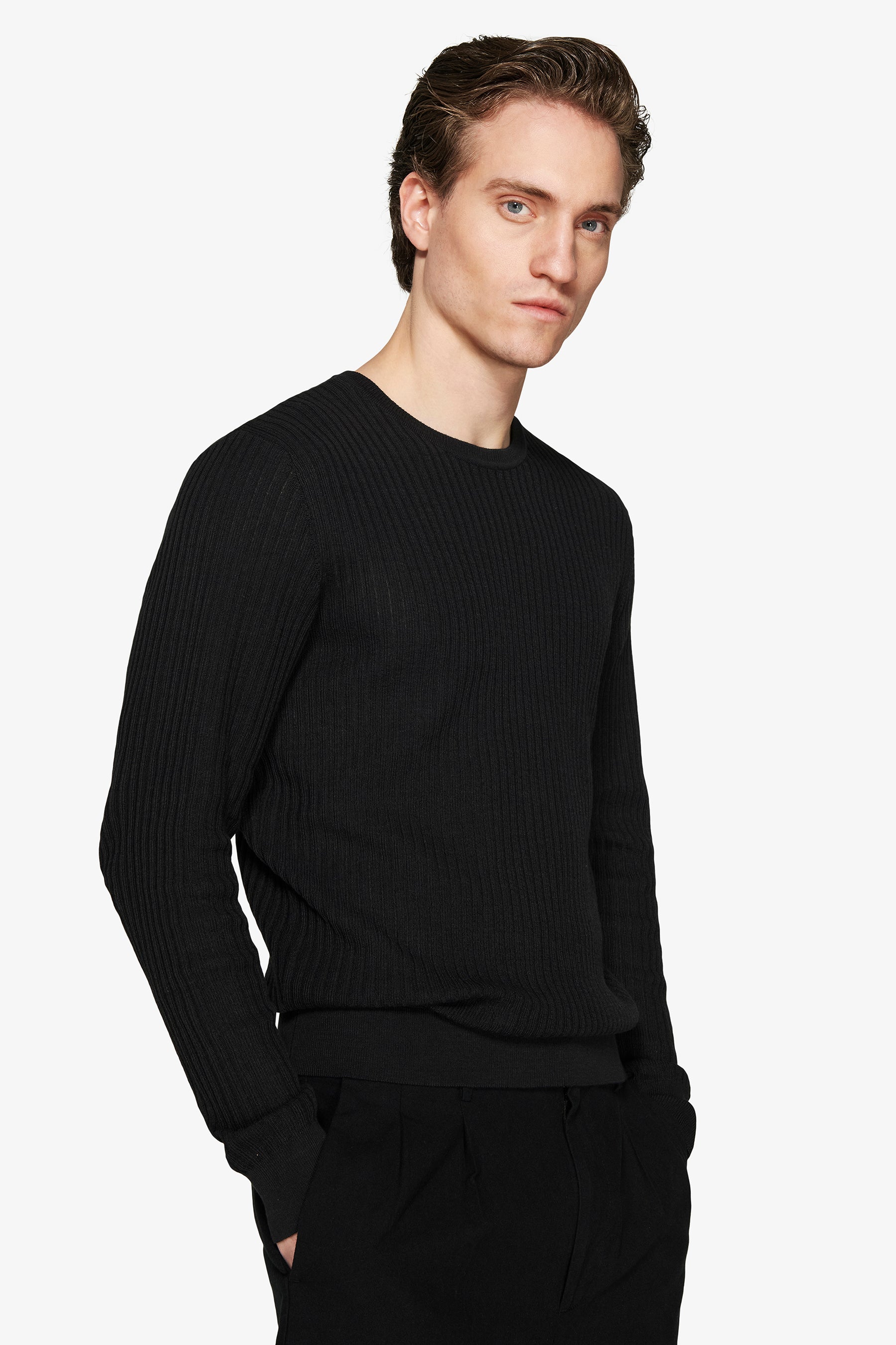 Maglia girocollo misto lino nera-Dan John