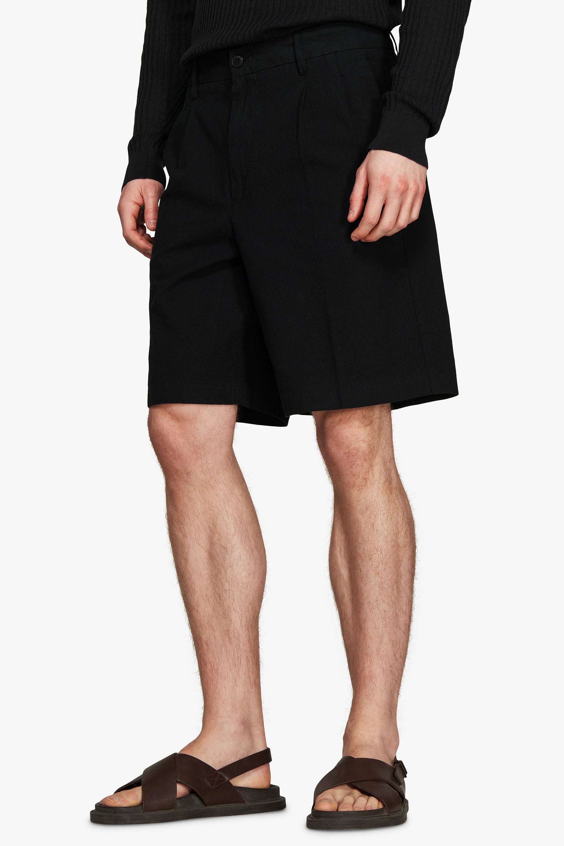 Bermudas mezcla lino negras "Volume"