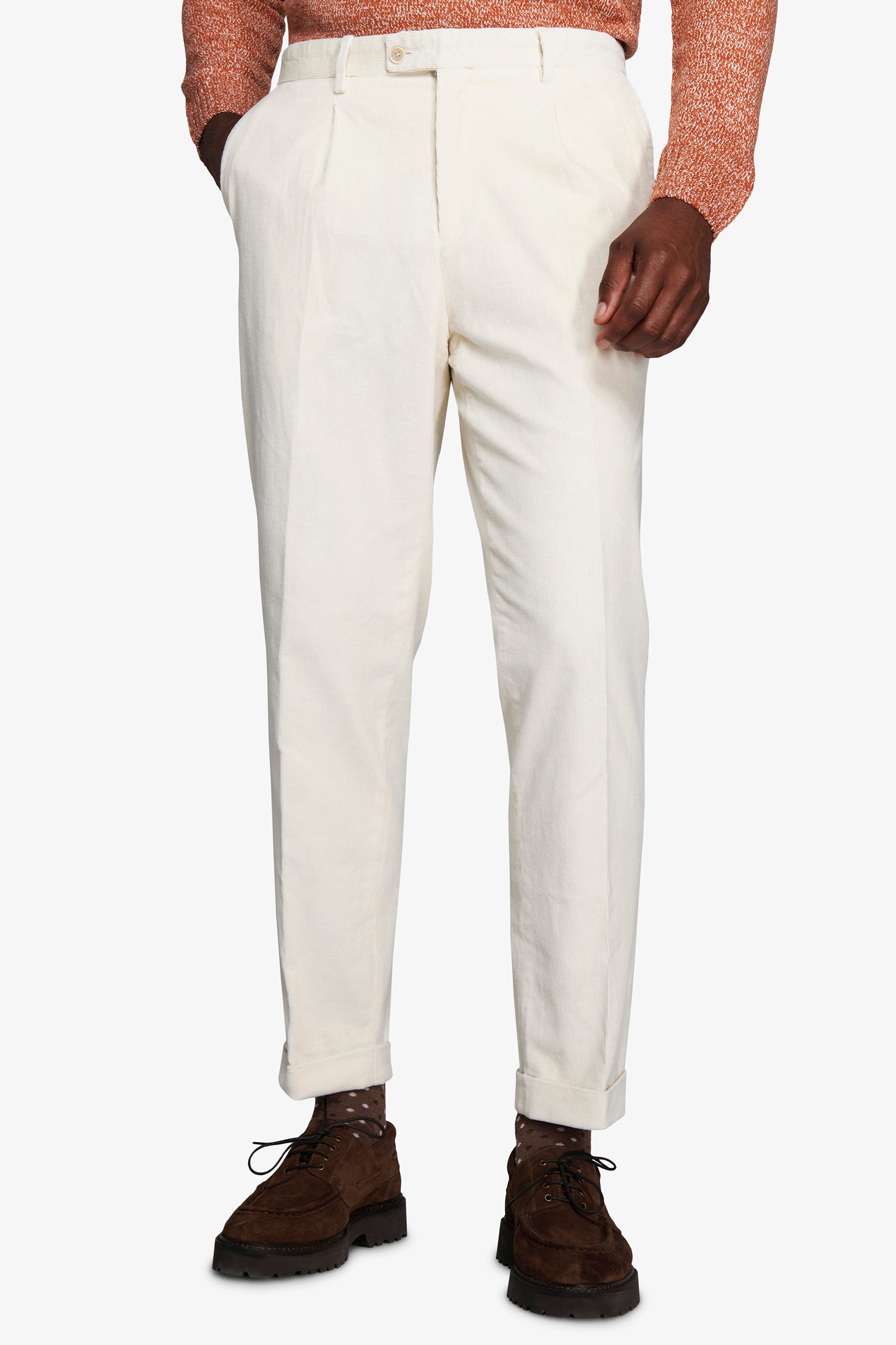 Pantaloni in velluto duemila righe panna-Dan John